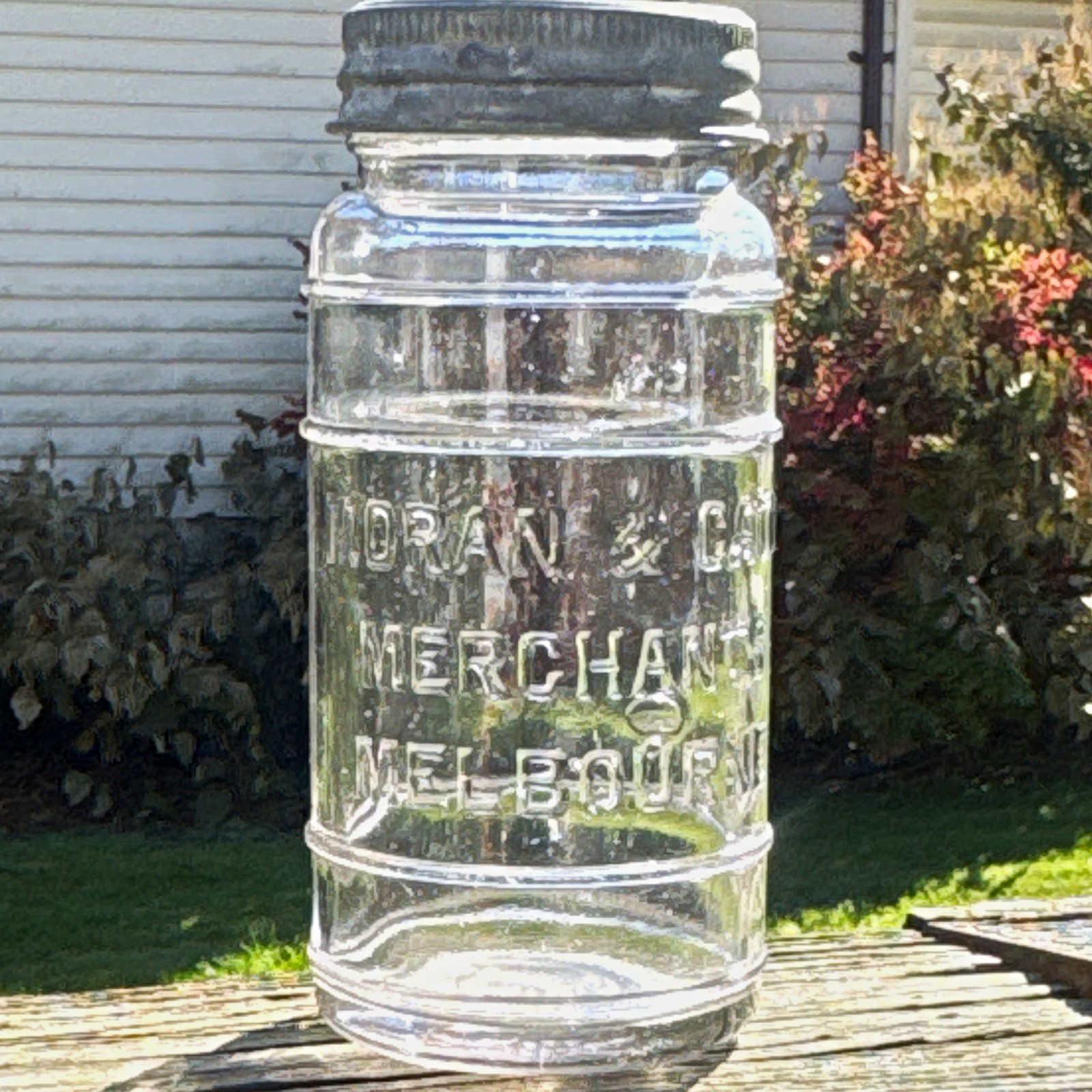 Antique Moran & Cato  Merchants Melbourne SCA/Clear Glass Jar