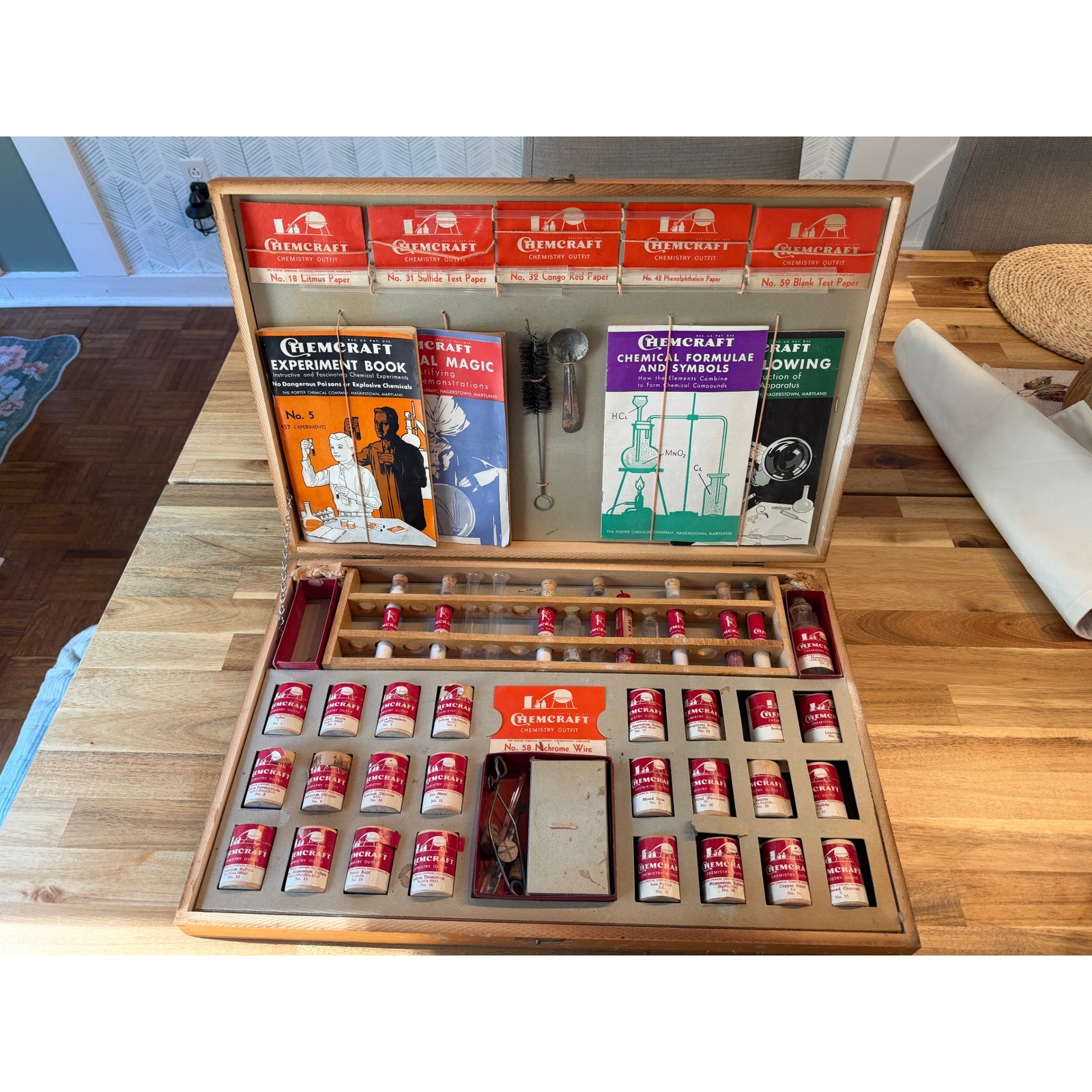 Vintage 1937 Chemcraft Chemistry Outfit No 5 Porter Chemical Co Wooden Case Set Vintage 1937 Chemcraft Chemistry Outfit No 5 Porter Chemical Co Wooden Case Set