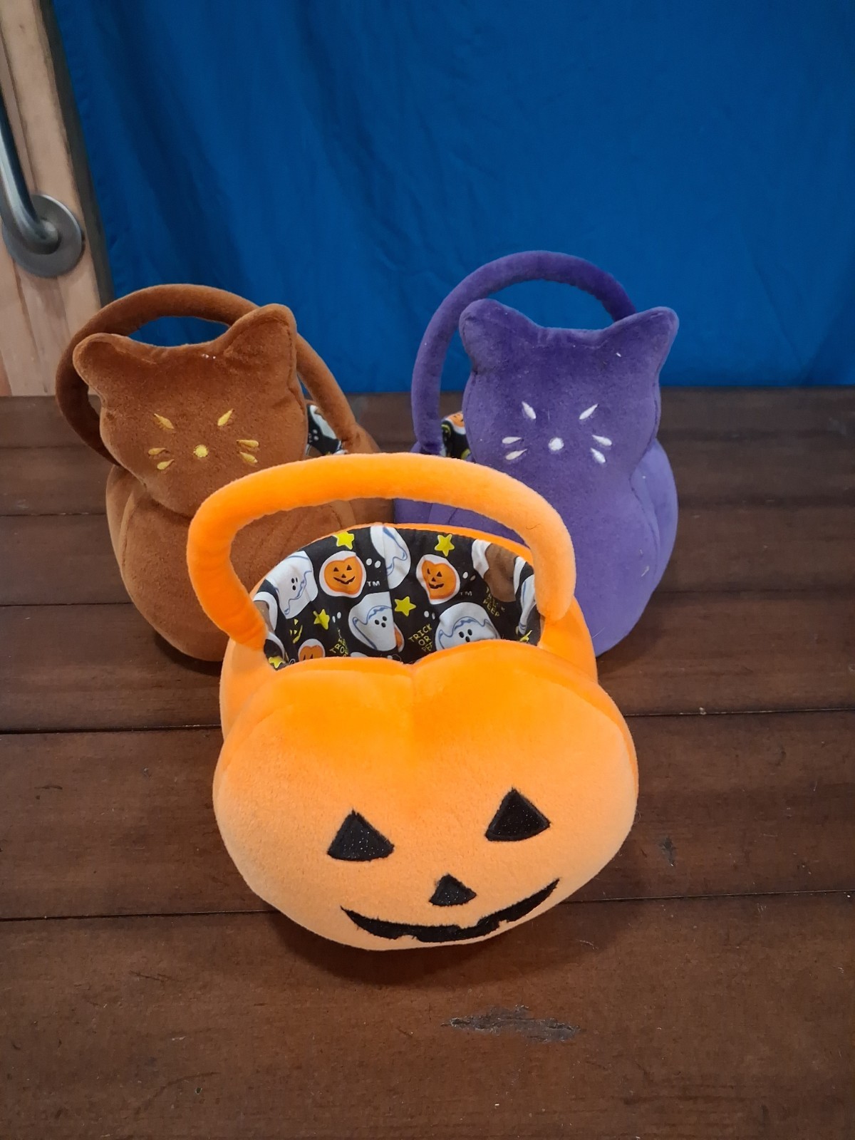 Lot of 3 Peeps Halloween Plush Baskets Pails Set Cat Pumpkin Limited Edition