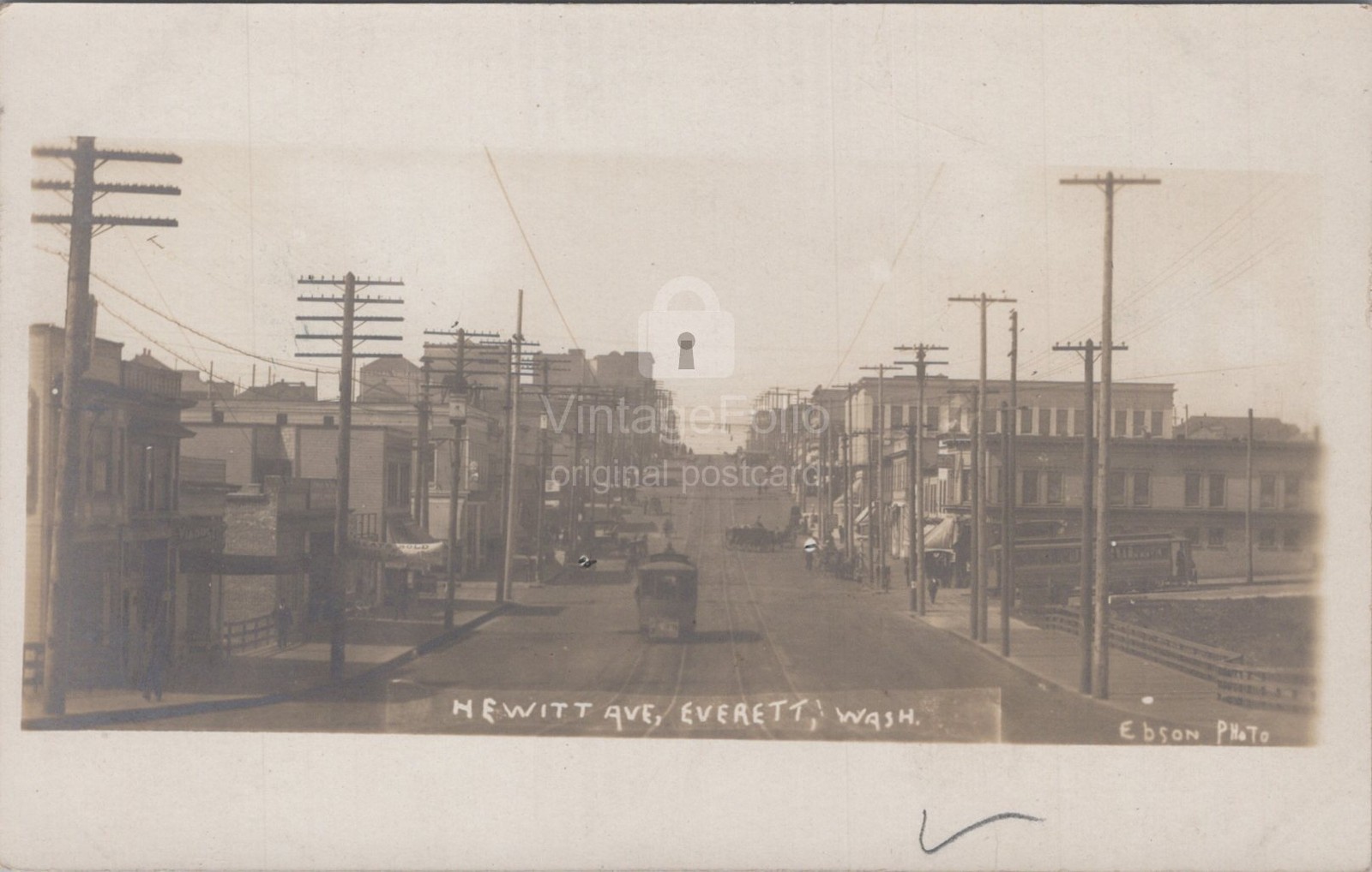 Hewitt Avenue Everett WA Streetcar Trolley Store Front RPPC Edson 1900s Postcard