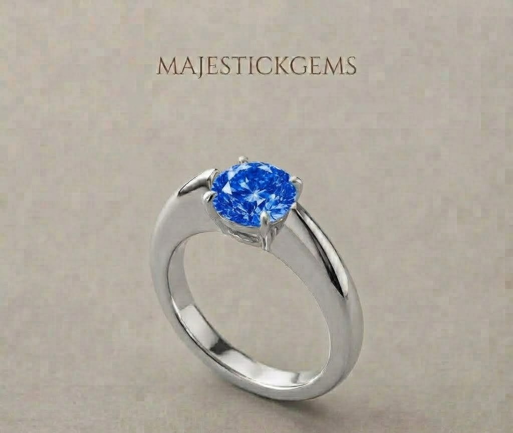 2 Ct Round Cut Lab Grown Blue Diamond Ring 925 Sterling Silver VVS1