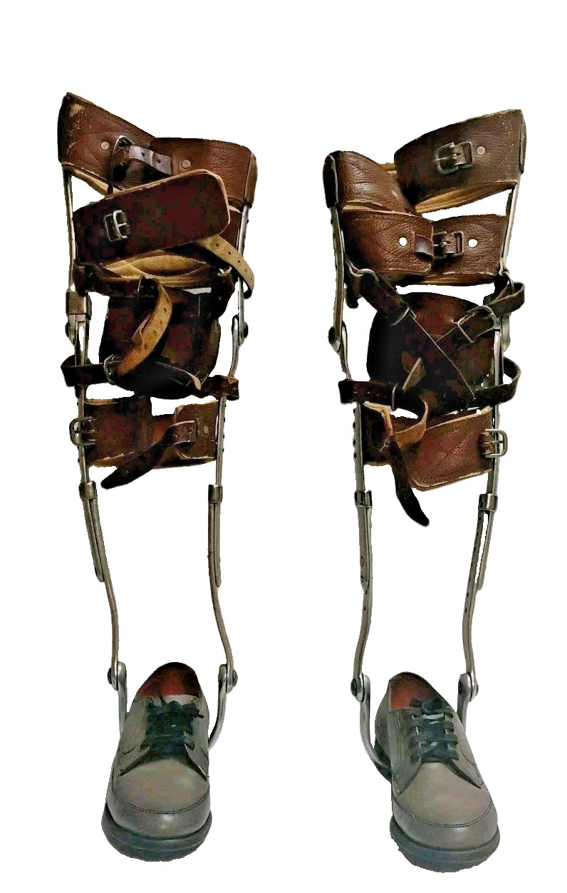 Vintage 1930s-40s Child's Polio Leg Braces w/ Leather Straps Halloween Costume 