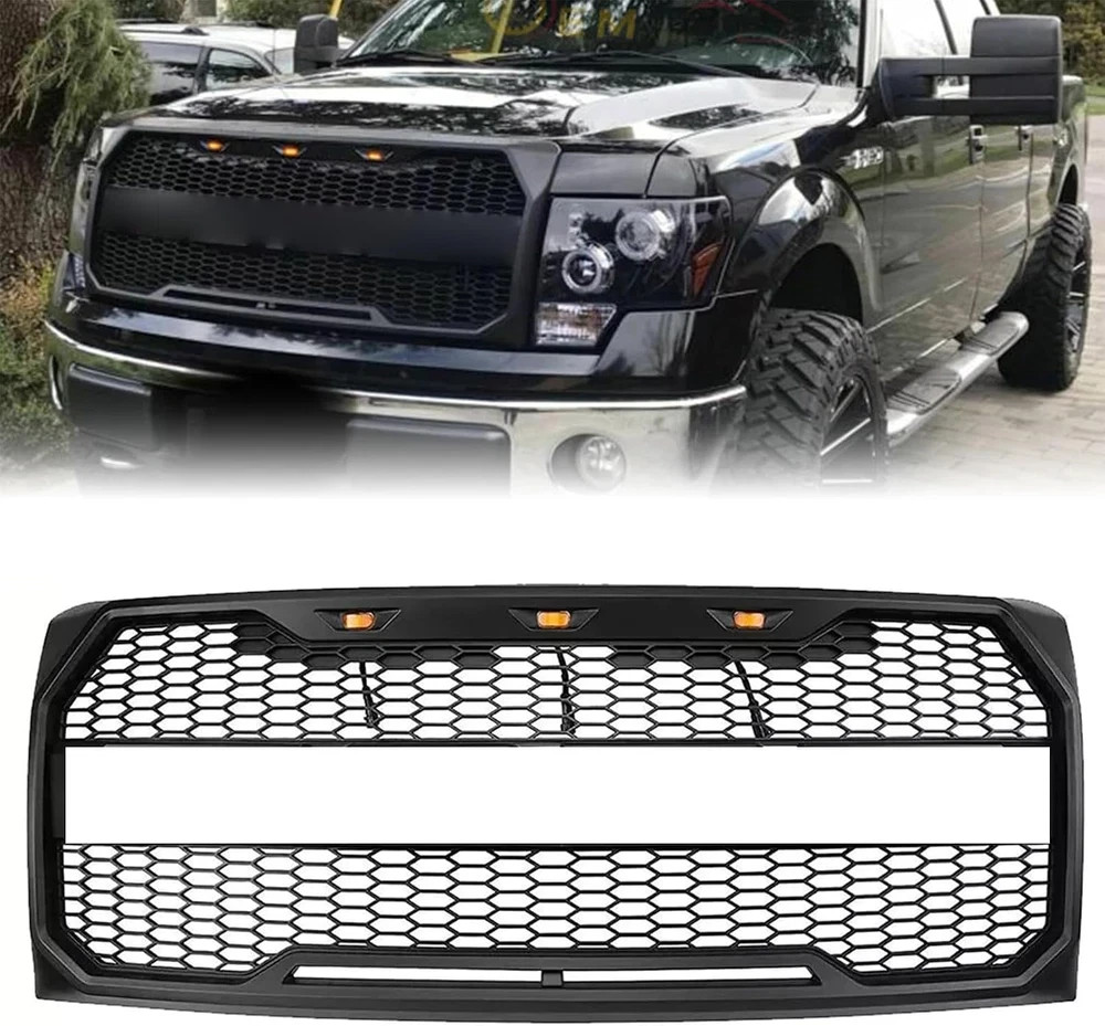 Front Bumper Grille W/LED Lights Fit for 2009-2014 Ford F150 F-150 | with 3Pcs A