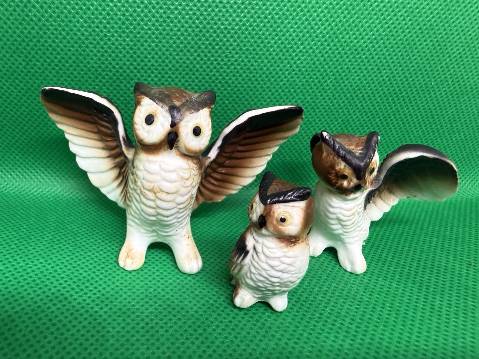 Vintage Miniature Bridge Bone China Owl Bird Animal Figurines Set of 3