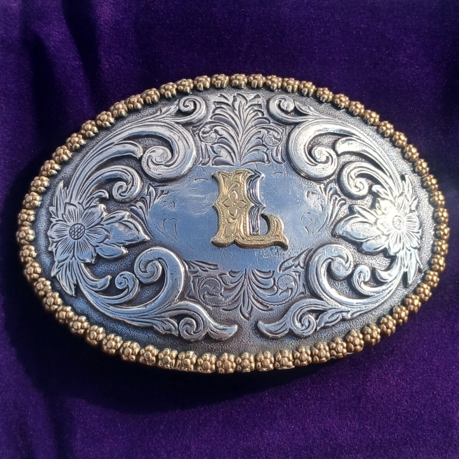 Nocona Boot Company Western Cowboy Belt Buckle Rodeo Letter Initial L Oval