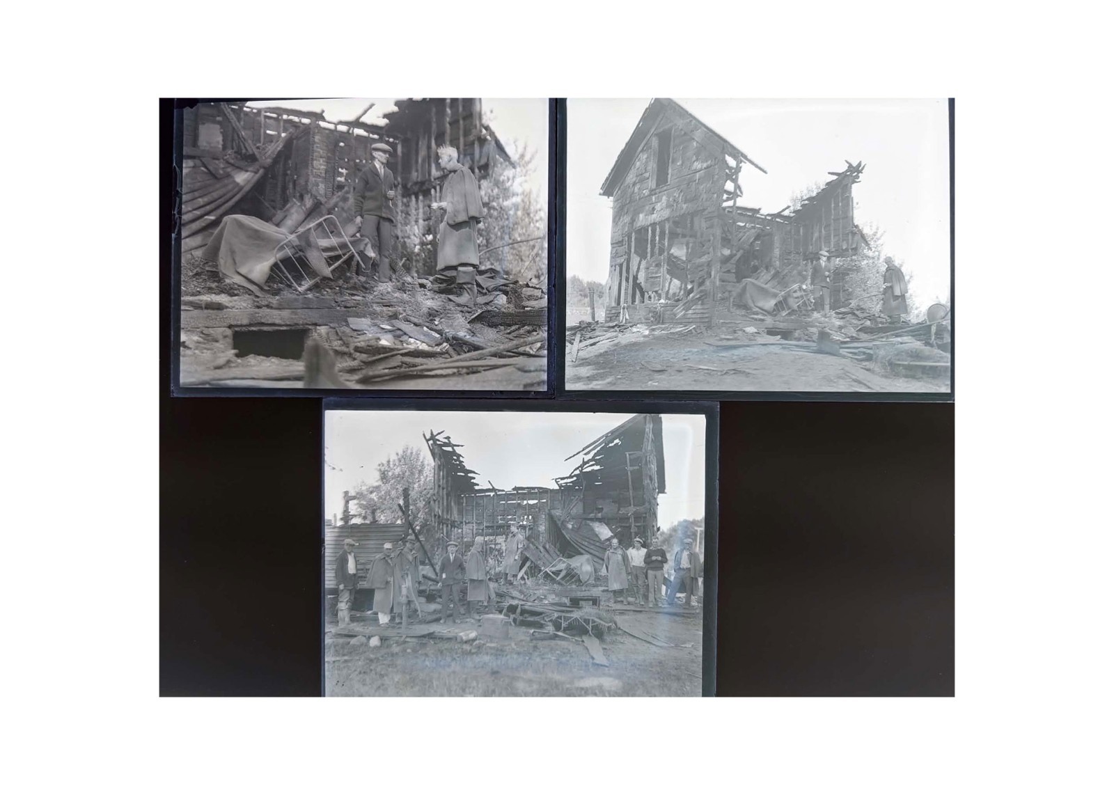 1931 Marlboro MA Fatal House Explosion Fire Ruins Glass Negatives (3) OOAK