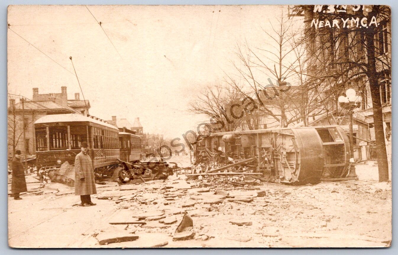 K54/ Dayton Ohio RPPC Postcard c1913 Trolley Wreck Flood Disaster YMCA 245 K54/ Dayton Ohio RPPC Postcard c1913 Trolley Wreck Flood Disaster YMCA 245
