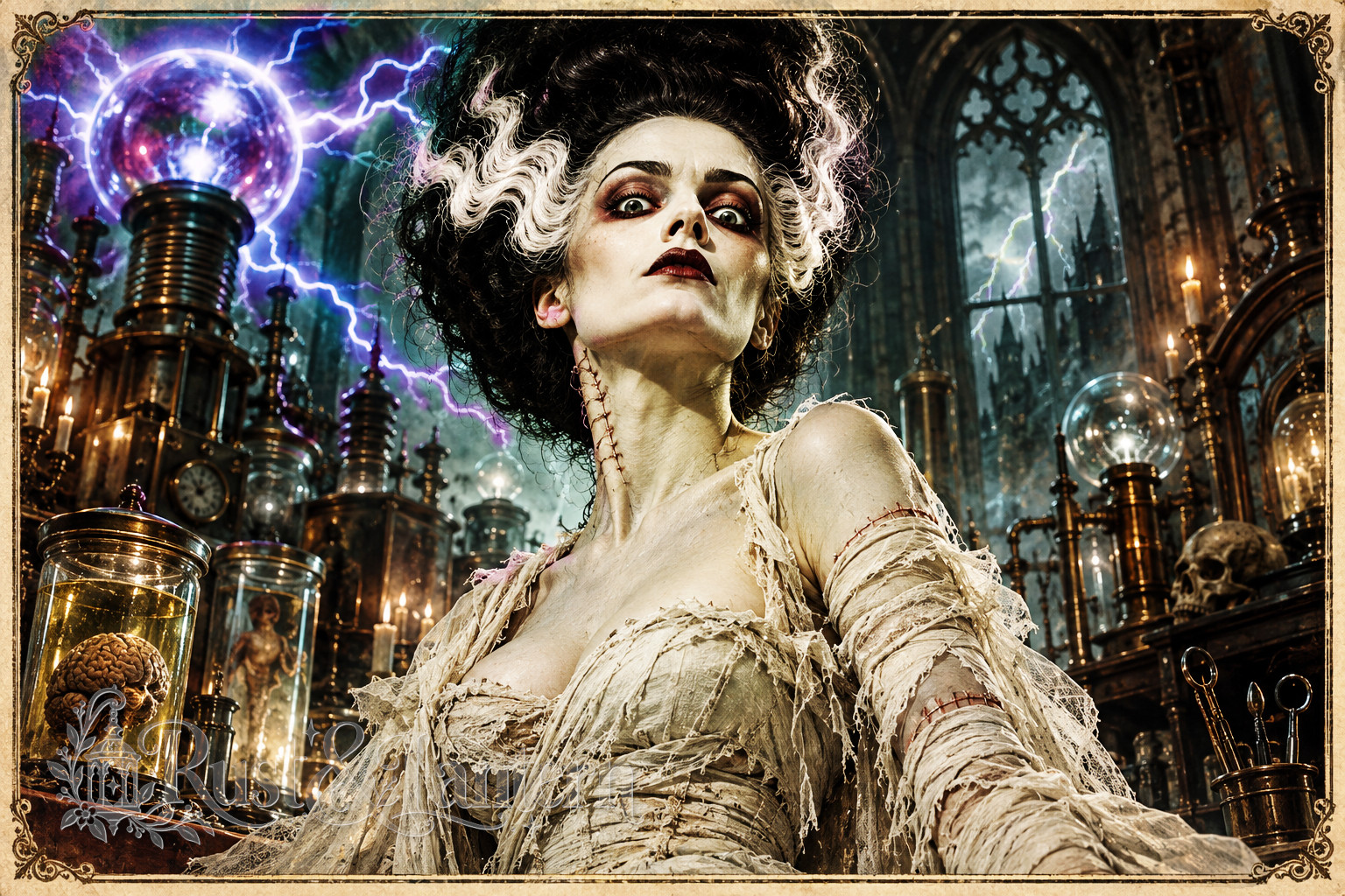 The Bride - Halloween Postcard 4x6 Gothic Art card Rust & Lantern Original