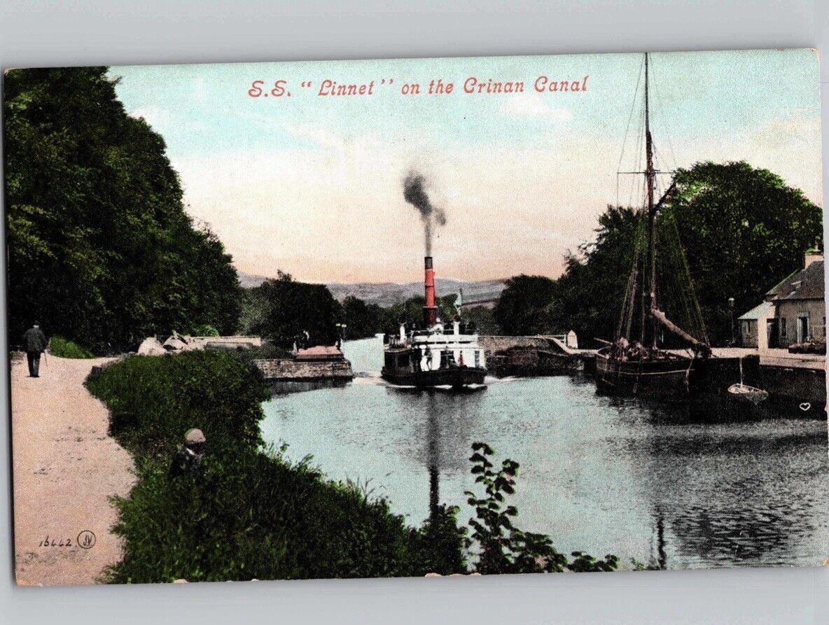 c1910 SS Linnet On Crinan Canal Ship Boat Scotland Postcard