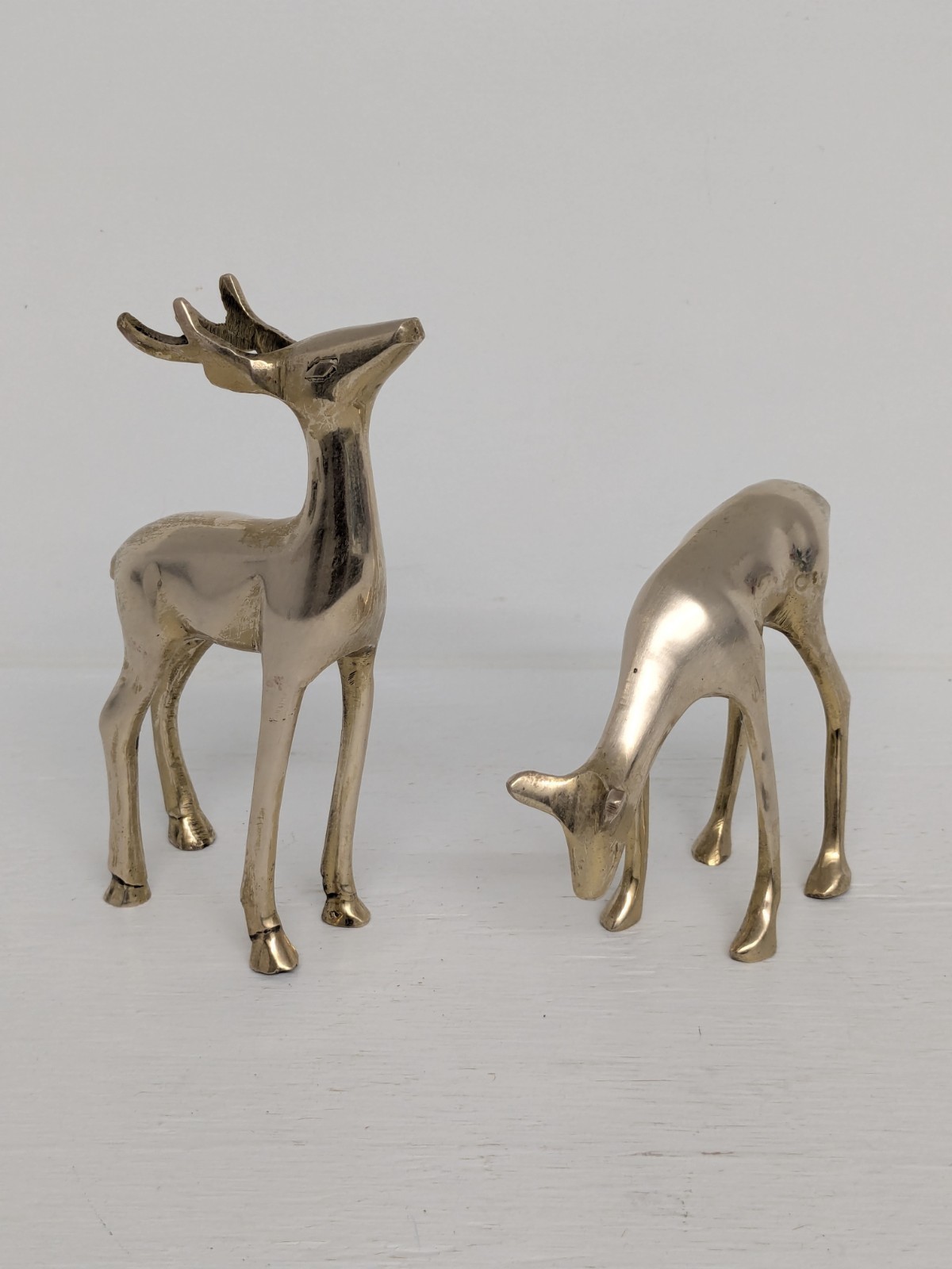 Vintage SET 2 Brass Deer Figurines Buck and Doe Reindeer Holiday Decor