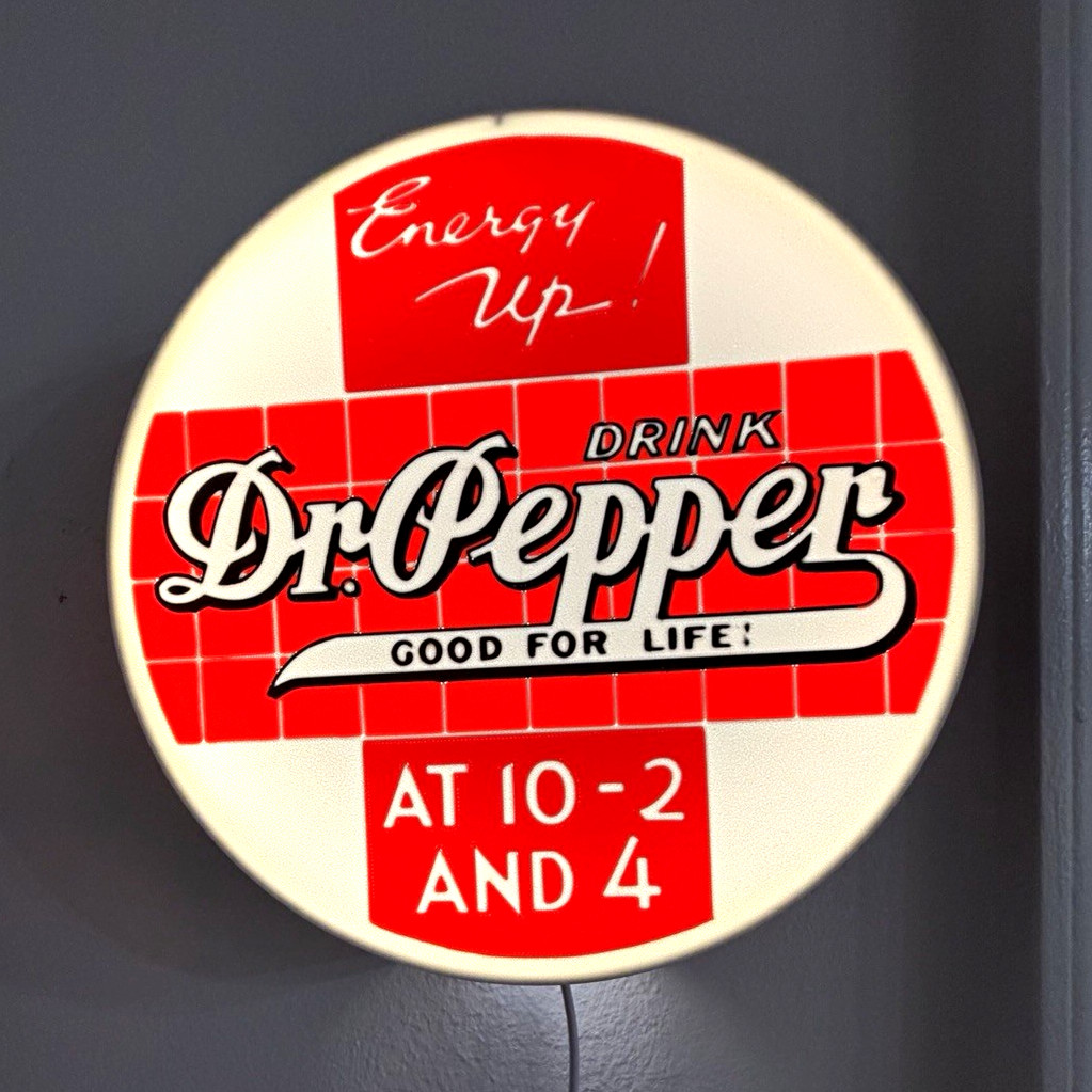 Dr Pepper Round Lighted Wall Advertising Sign Red/White Soda Theme