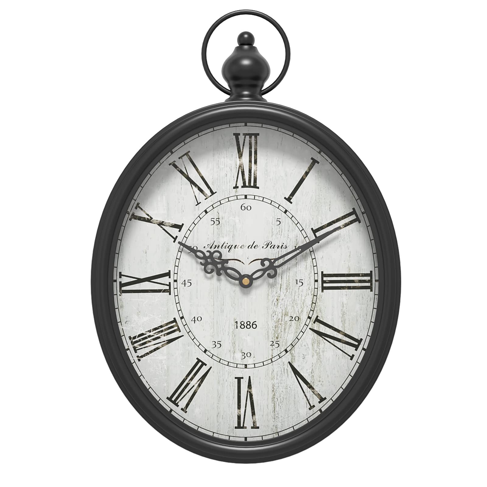 Menterry Large Oval Retro Wall Clock, Rustic Vintage Style, Large, Black Menterry Large Oval Retro Wall Clock, Rustic Vintage Style, Large, Black