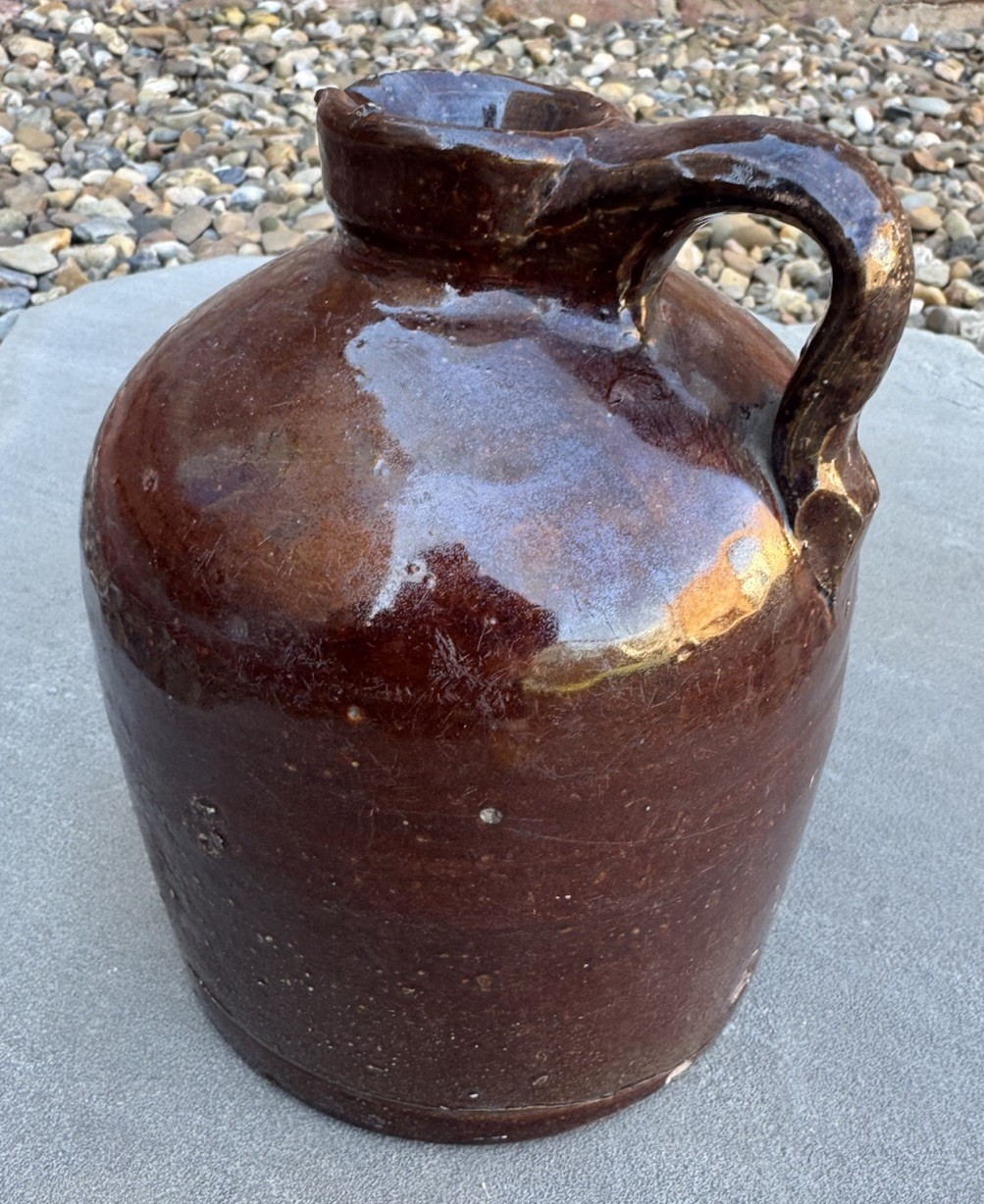 Antique Pottery Stoneware Brown Salt Glaze Jug Bee Hive Primitive 9”H 6”W