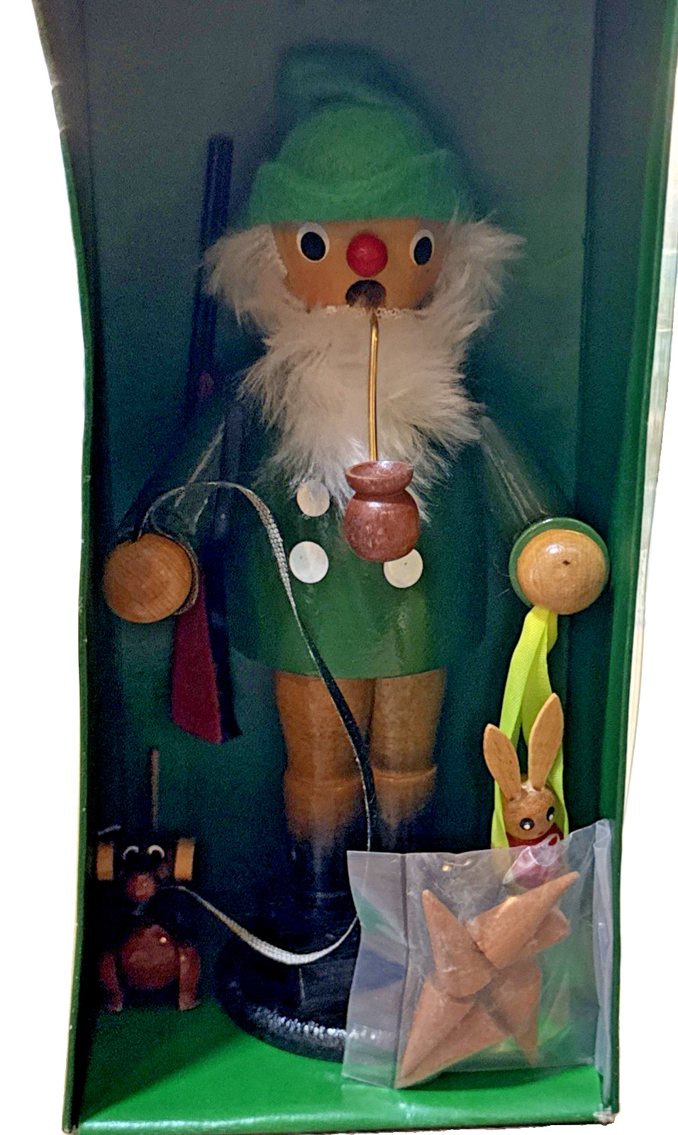 Vintage 1991 Enesco Hunter Incense Smoker Dachshund Rabbit Wood Taiwan
