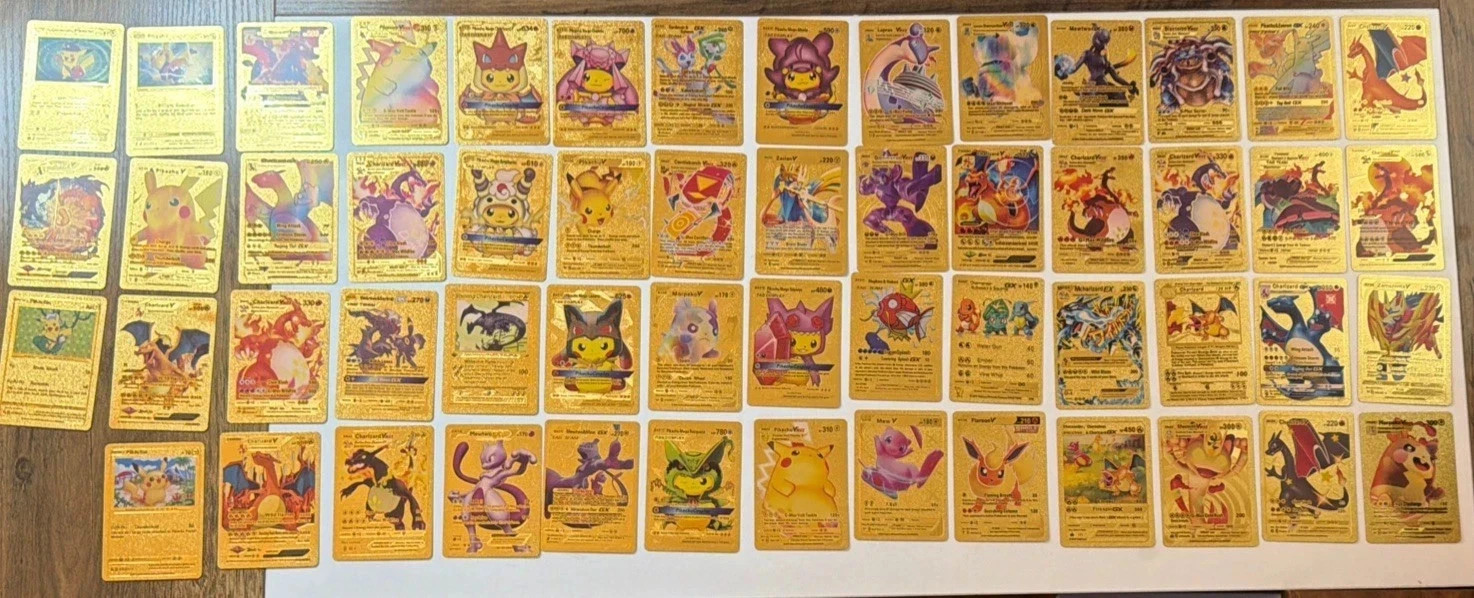 Pokemon Gold Foil Fan Art CHARIZARD PIKACHU Lot (55) Cards Gamefreak replicas
