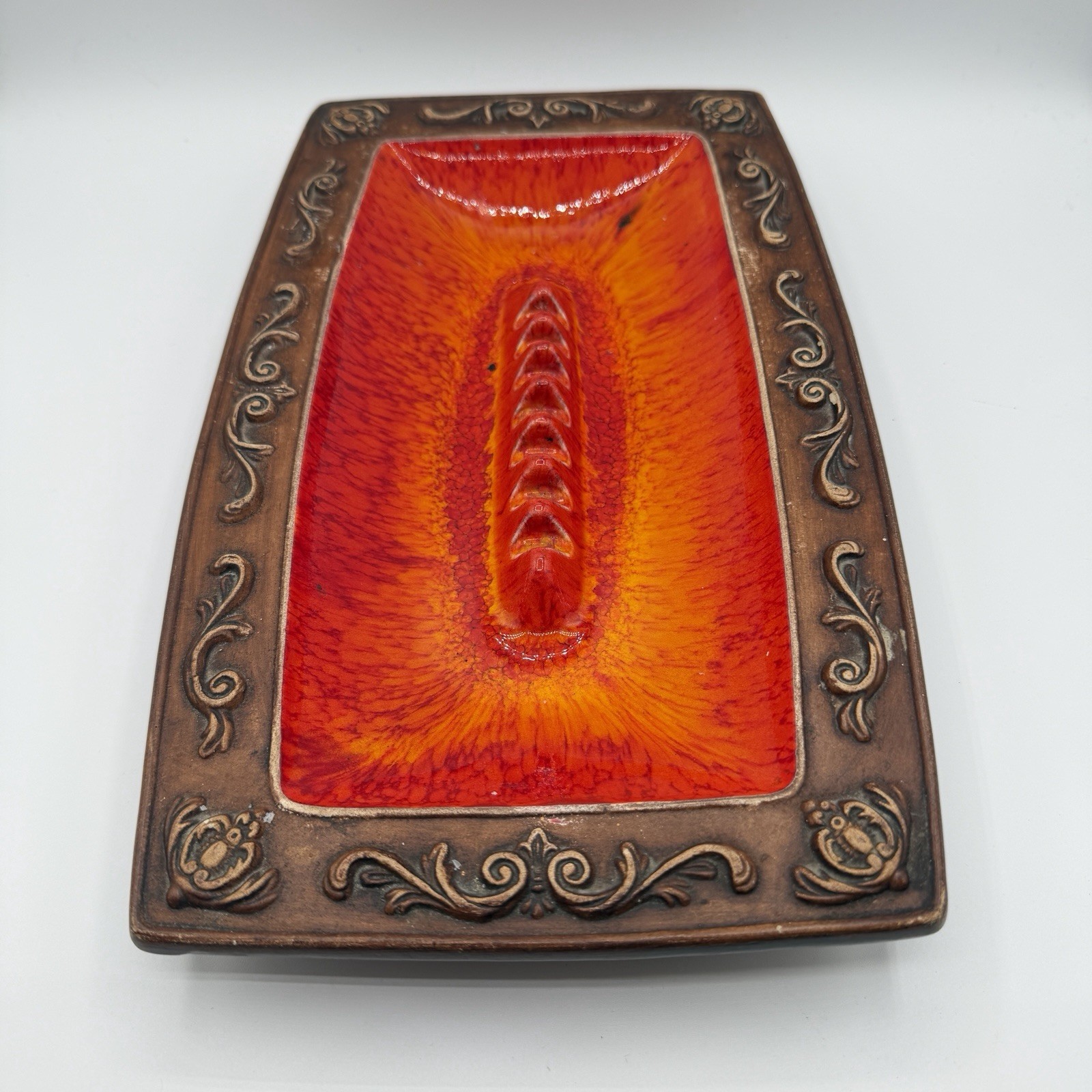 Vintage Treasure Craft MCM Orange Rectangle Ashtray
