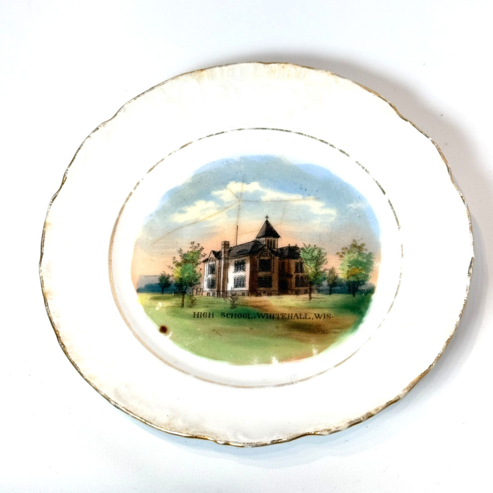 WHITEHALL High School WI WISCONSIN Antique Souvenir China TRINKET DISH PLATE