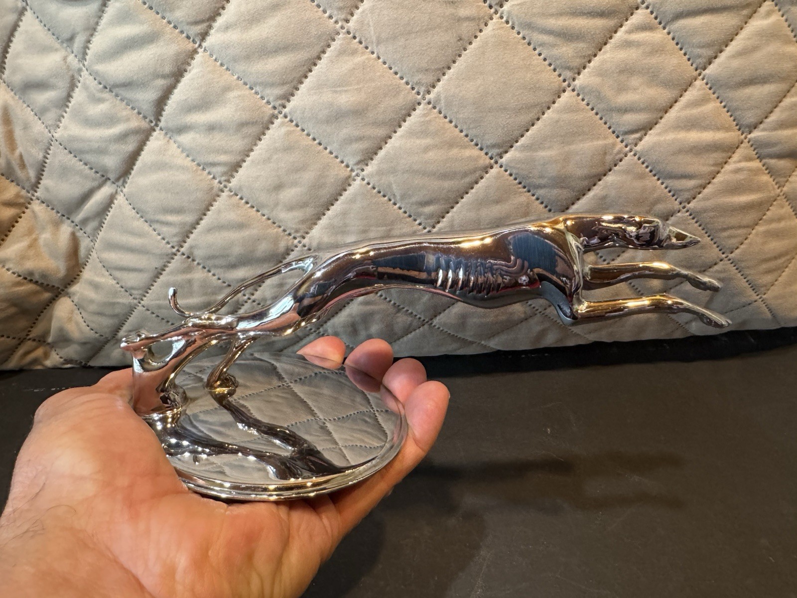 1932 1933 Lincoln Greyhound Hood Ornament Emblem w/ Round Mounting Base