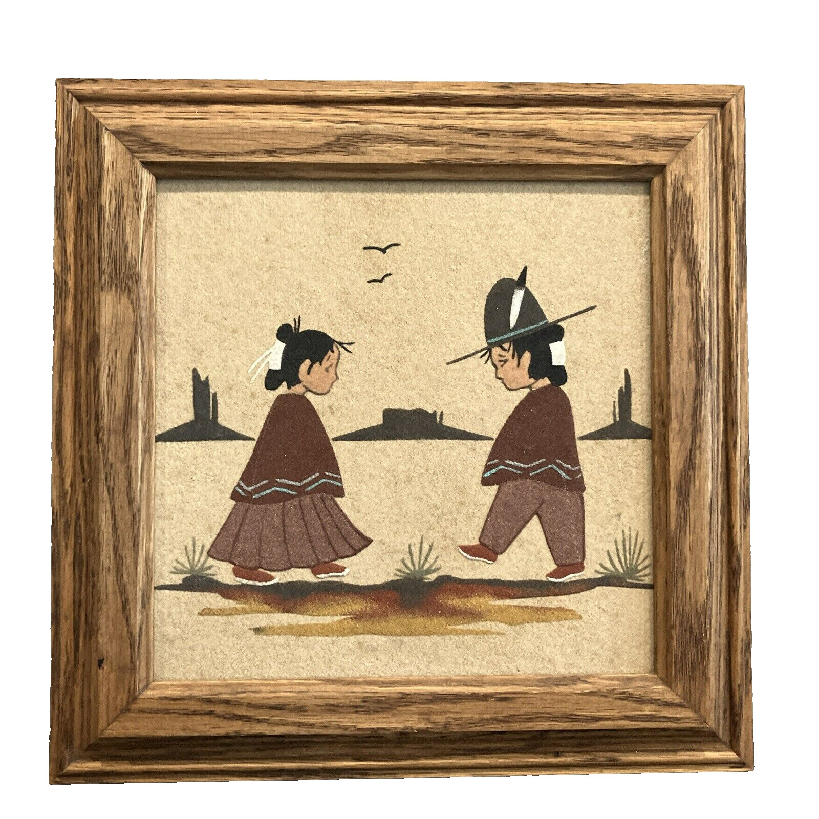 Navajo Native American Sand Art Painting Boy Girl Desert Buttes Signed Sandman Navajo Native American Sand Art Painting Boy Girl Desert Buttes Signed Sandman