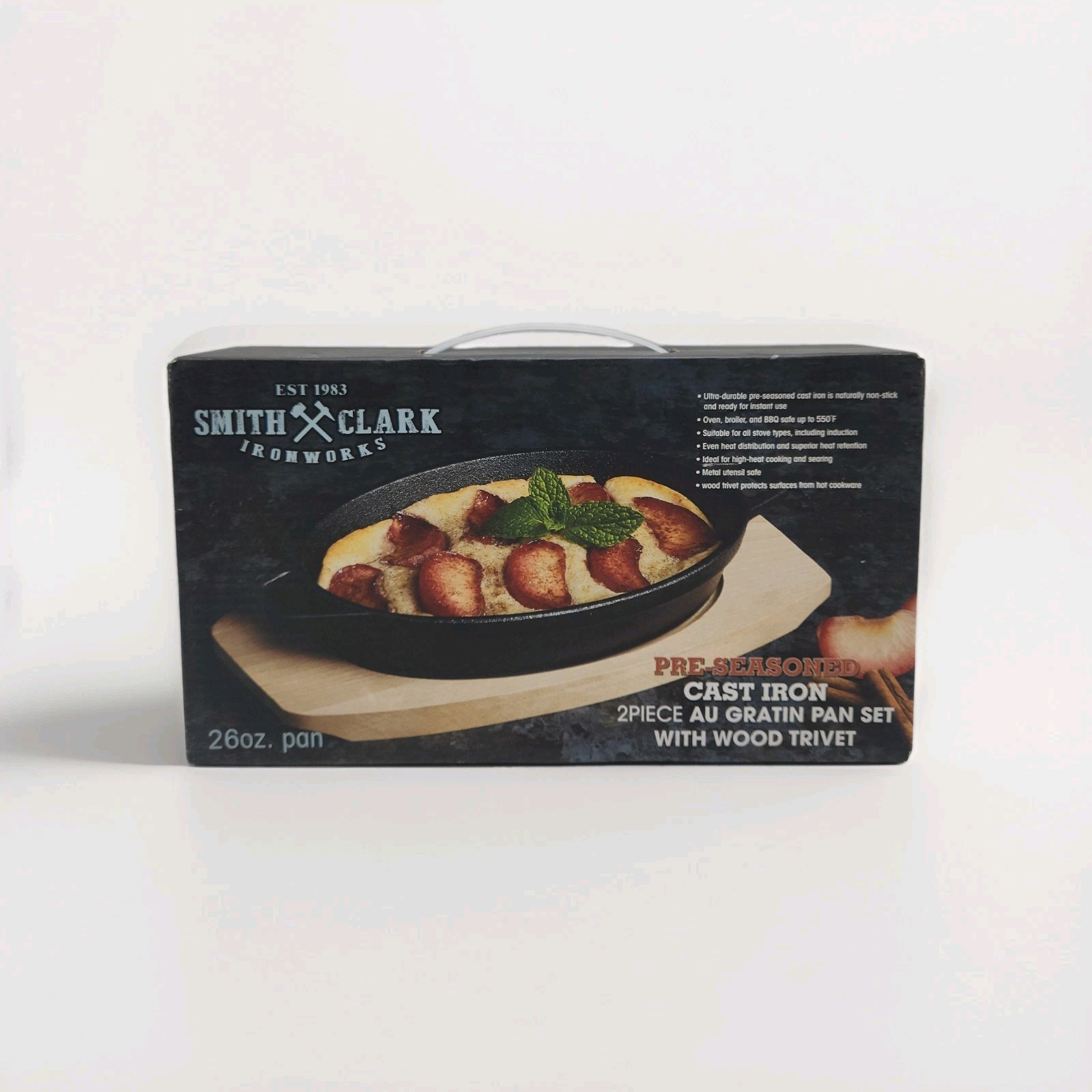 Smith Clark Ironworks Pre-Seasoned Cast Iron Au Gratin Pan Set w/Wooden Trivet35 Smith Clark Ironworks Pre-Seasoned Cast Iron Au Gratin Pan Set w/Wooden Trivet35