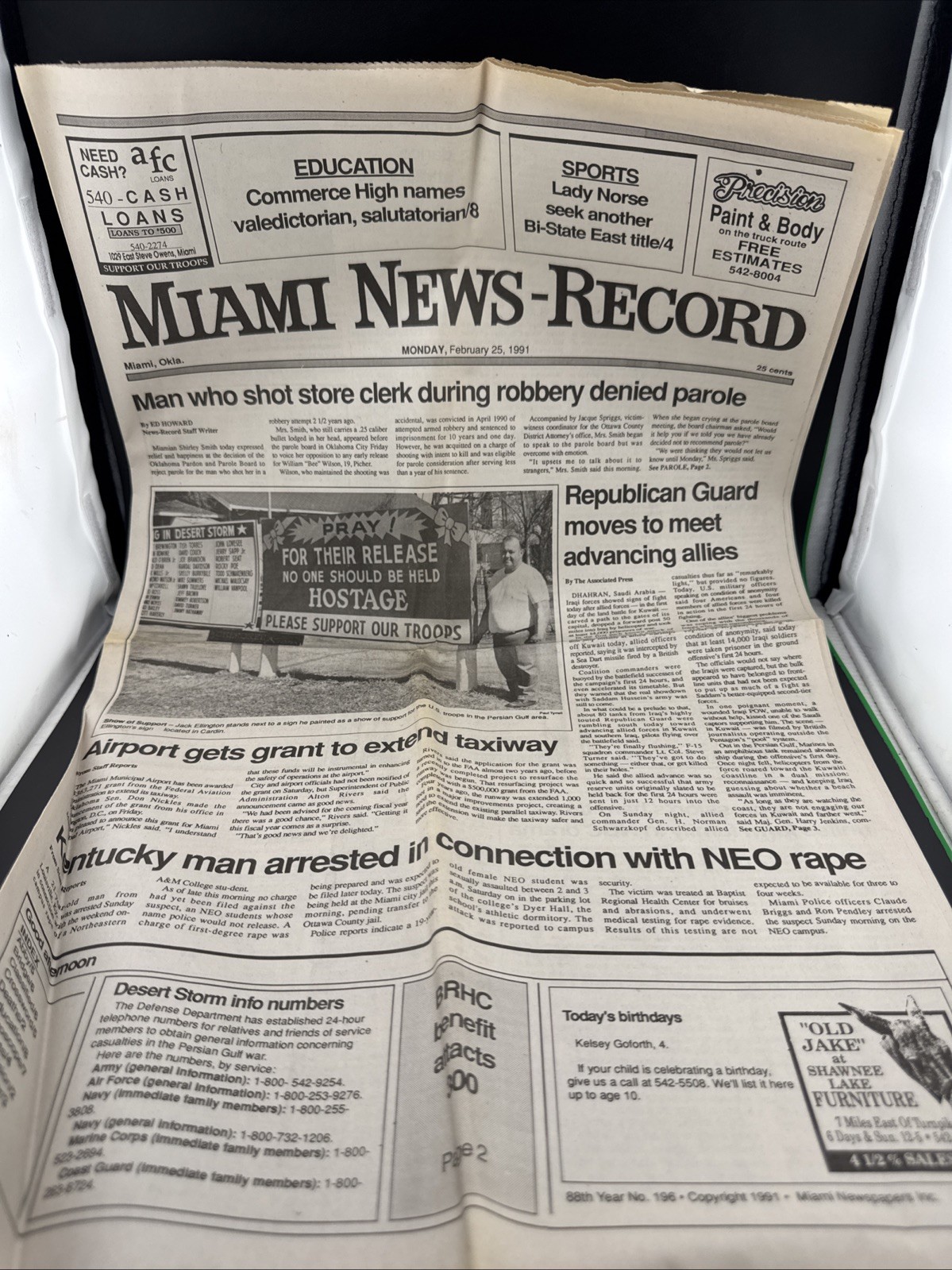 Miami News Record Monday Feb  25, 1991 Newspaper💥 Gulf War