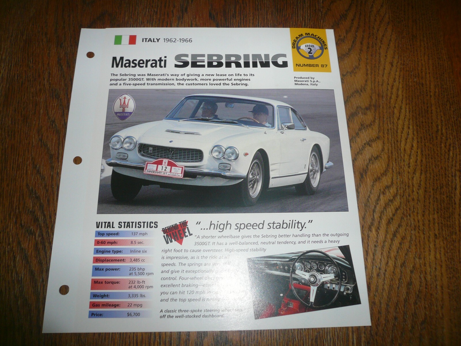 1964 Maserati Sebring UNIQUE IMP BROCHURE 