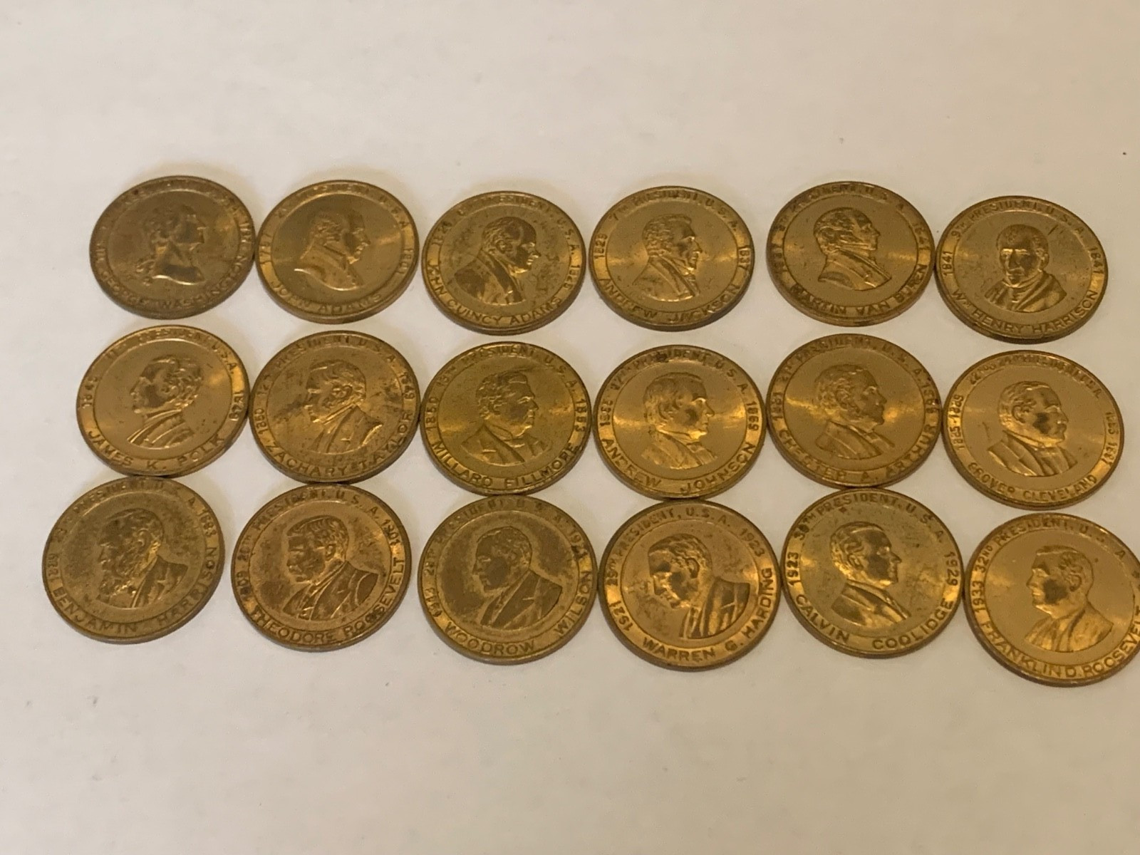 Lot Of 18 Vintage Rare United States President Tokens-Minted Pre 1945 FDR Era Lot Of 18 Vintage Rare United States President Tokens-Minted Pre 1945 FDR Era