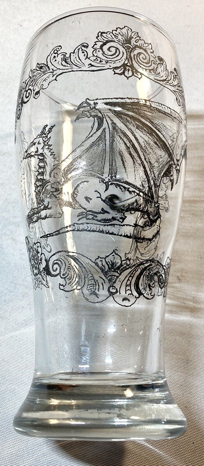 Hand-etched Nordic Pagan Medieval Dragon Glass, Black Indian Ink Stained