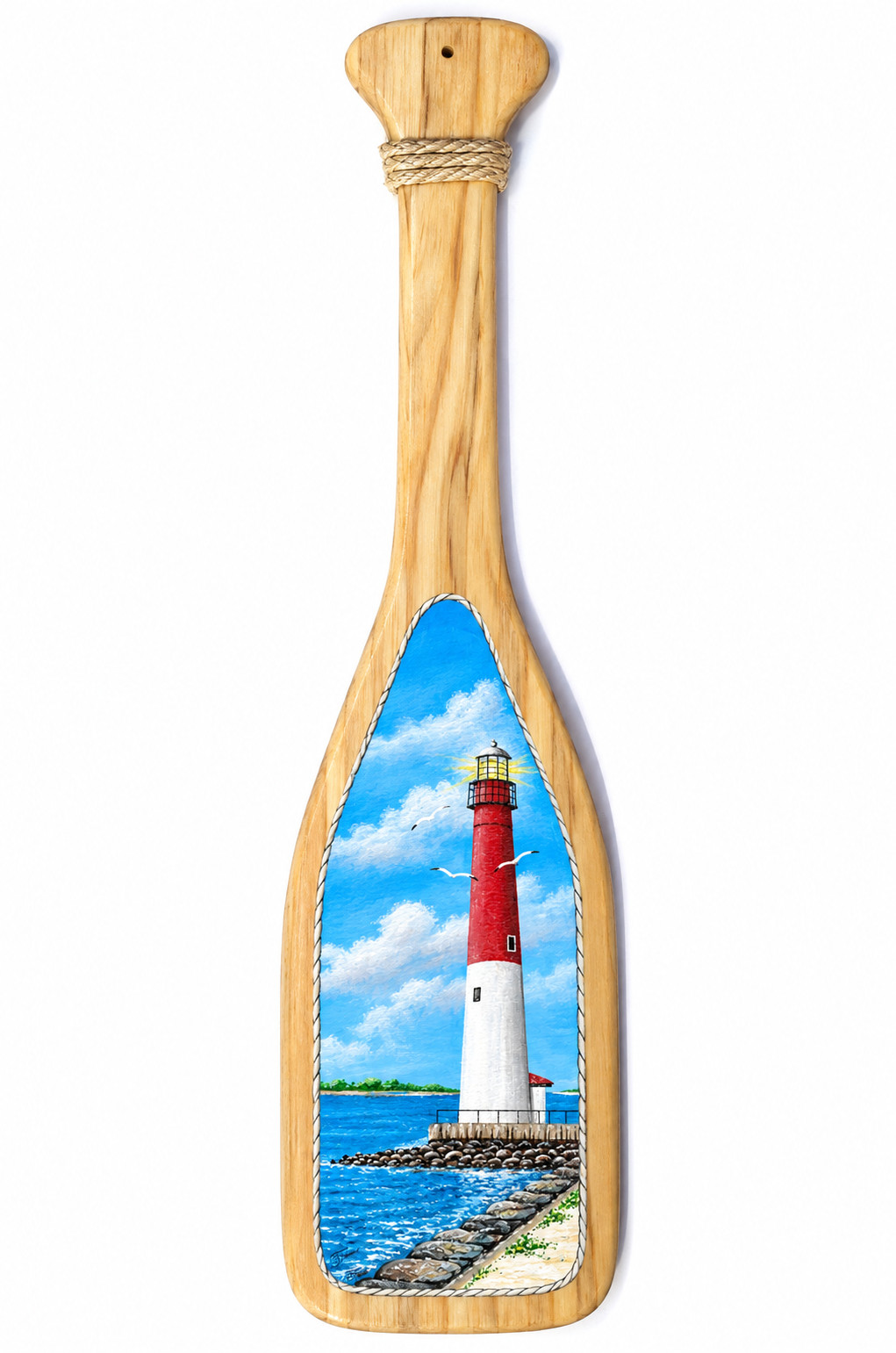 Barnegat NJ Lighthouse hand painted handcrafted boat paddle-Nautical-Art-Decor