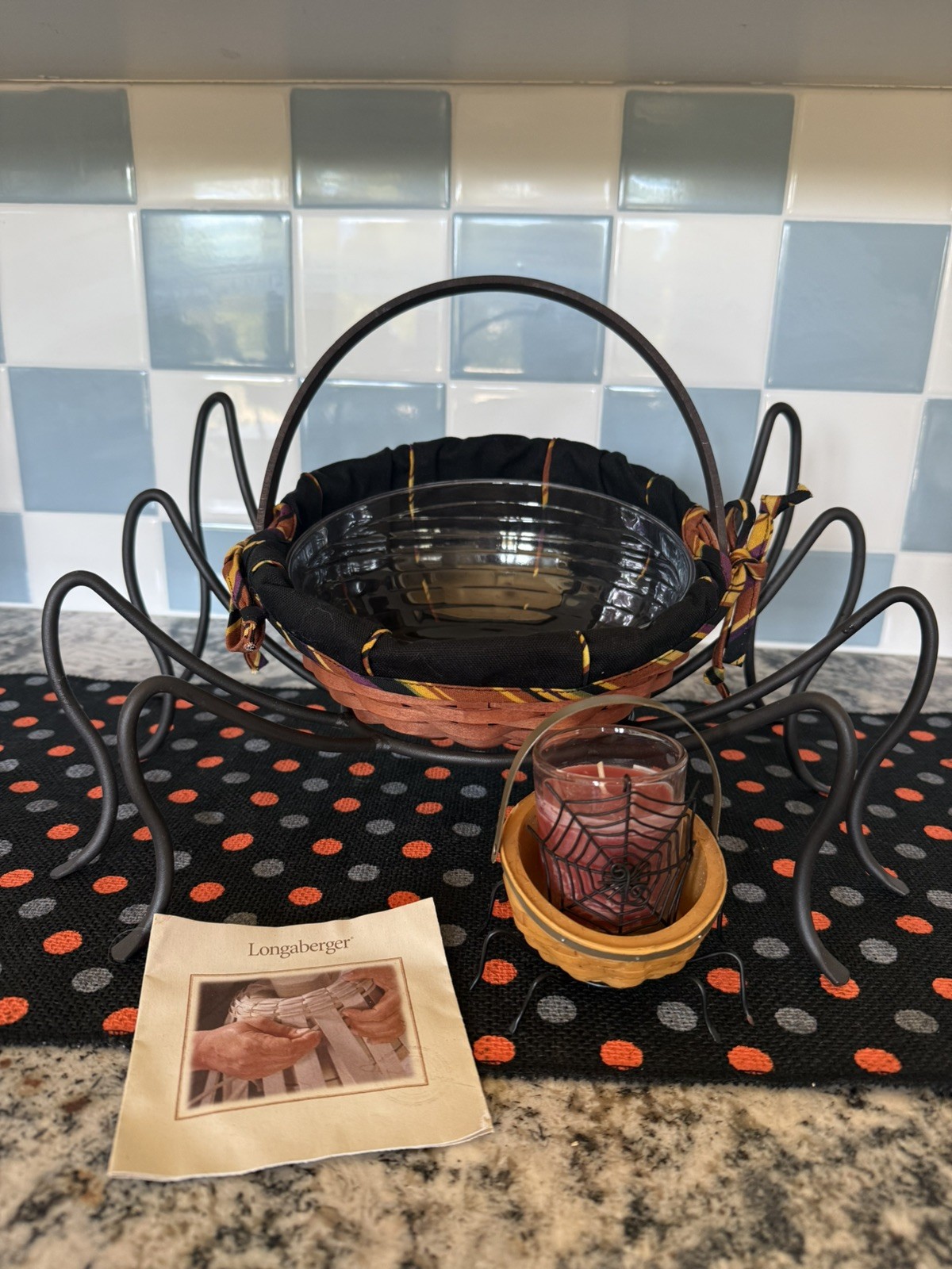 Longaberger Halloween Wrought Iron SPIDER Small Autumn Treats Set/Candle Holder 