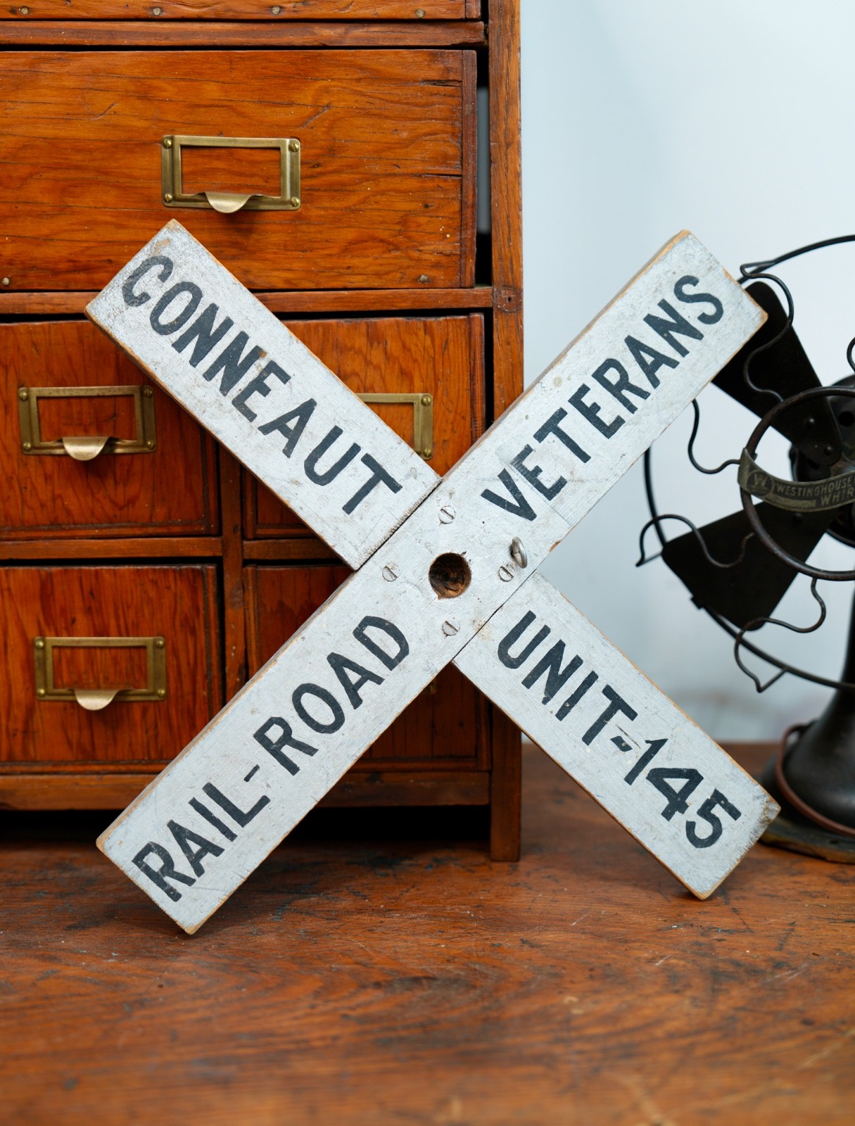 Vintage Antique Original Railroad Crossing Sign Veterans sign Wood Plaque