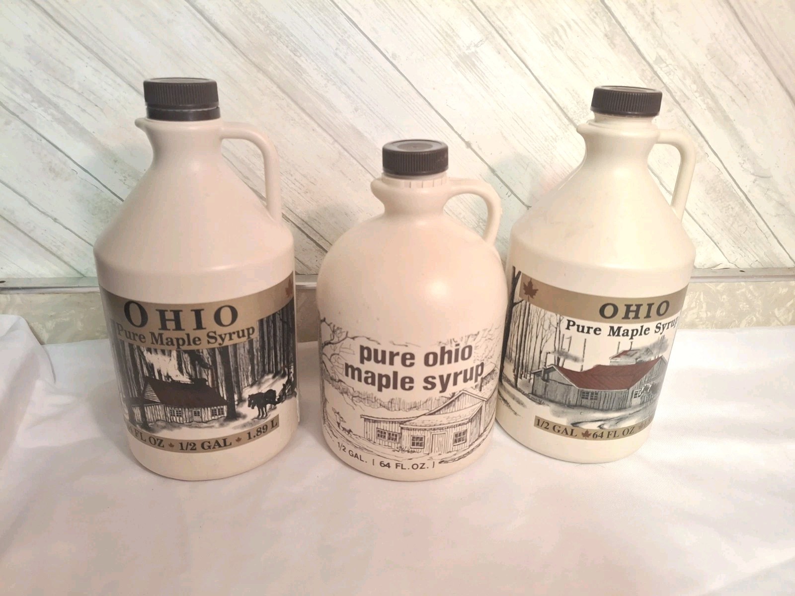 Pure Ohio Maple Syrup Vintage EMPTY BOTTLES Lot Of 3 Half Galon 64 FL OZ Jugs