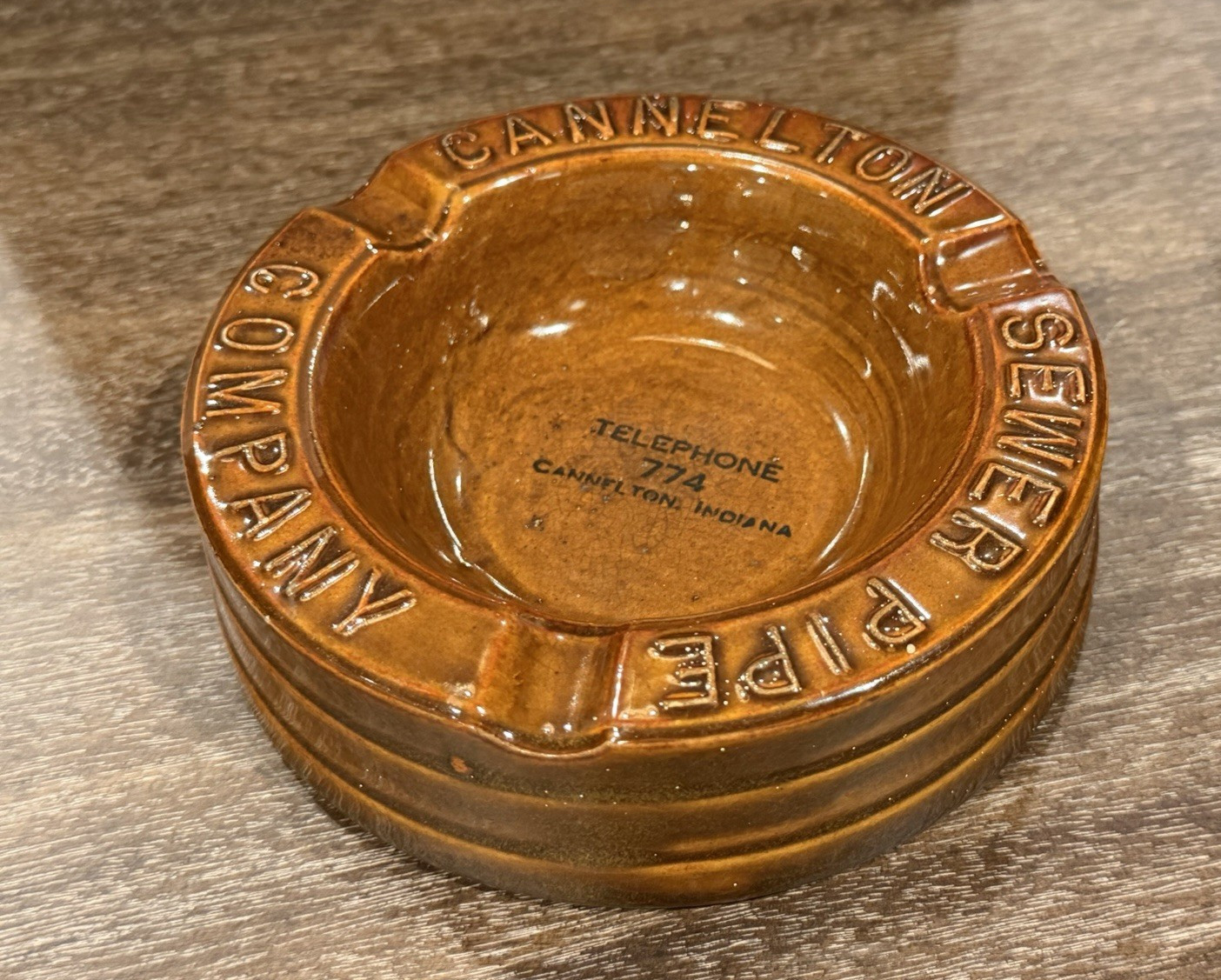 UHL POTTERY BROWN GLAZE CANNELTON INDIANA SEWER PIPE BOOK PC 774 RARE ASHTRAY EU
