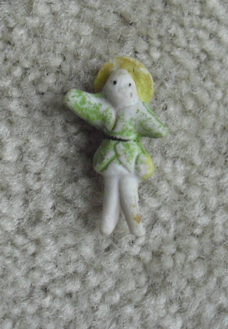 Vintage 1920s Bisque Miniature Girl with Hat Doll Character Figurine 1 3/8\