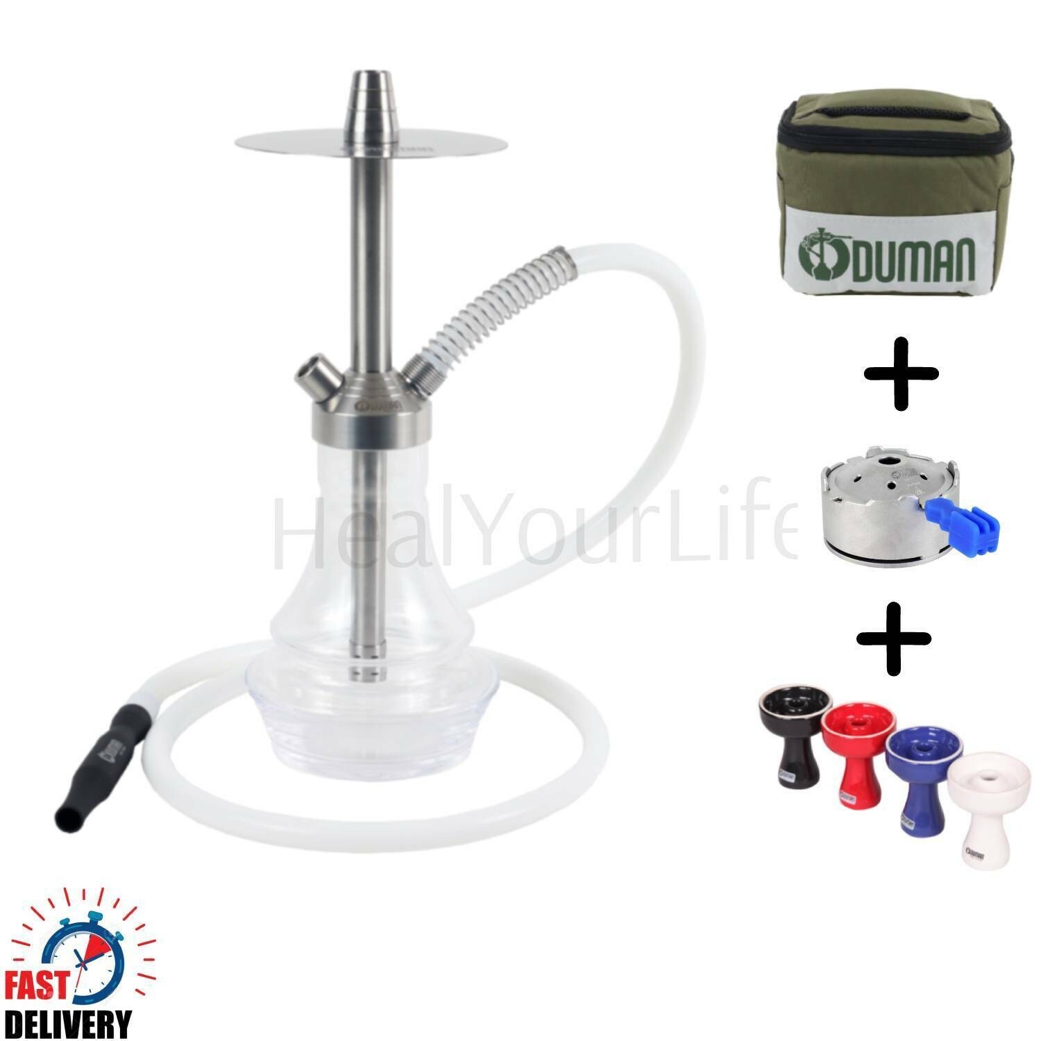 ODUMAN Gusto XS + IGNIS + CERAMIC BOWL Stainless Steel Shisha Hookah TRAVEL BAG