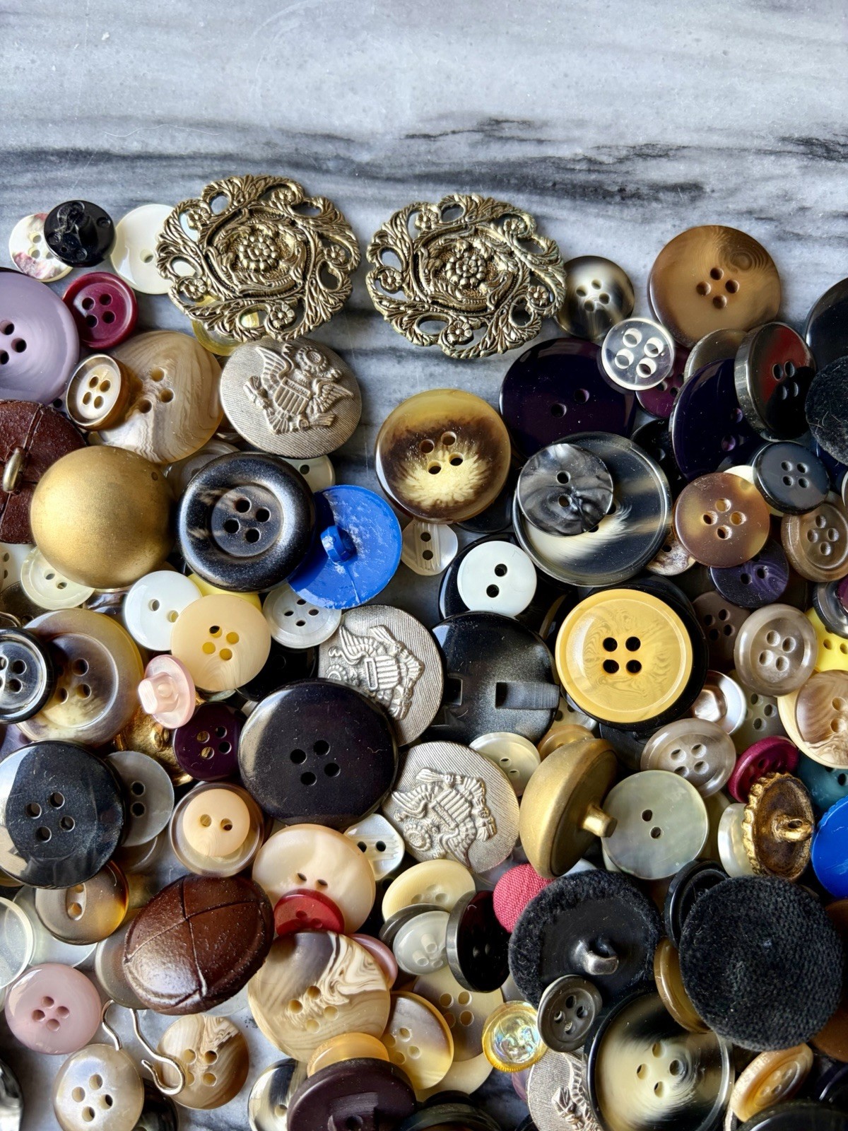 Vintage Estate Button Lot - Huge Mixed Collection Metal, Shell, Wood, Art Deco