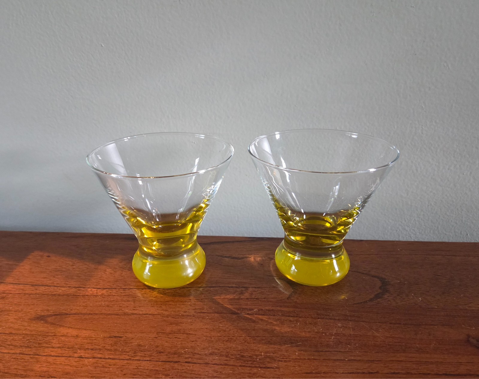 Atomic Martini LEMON YELLOW LOWBALL BOTTOM COCKTAIL GLASSES Vintage Lot Of 2