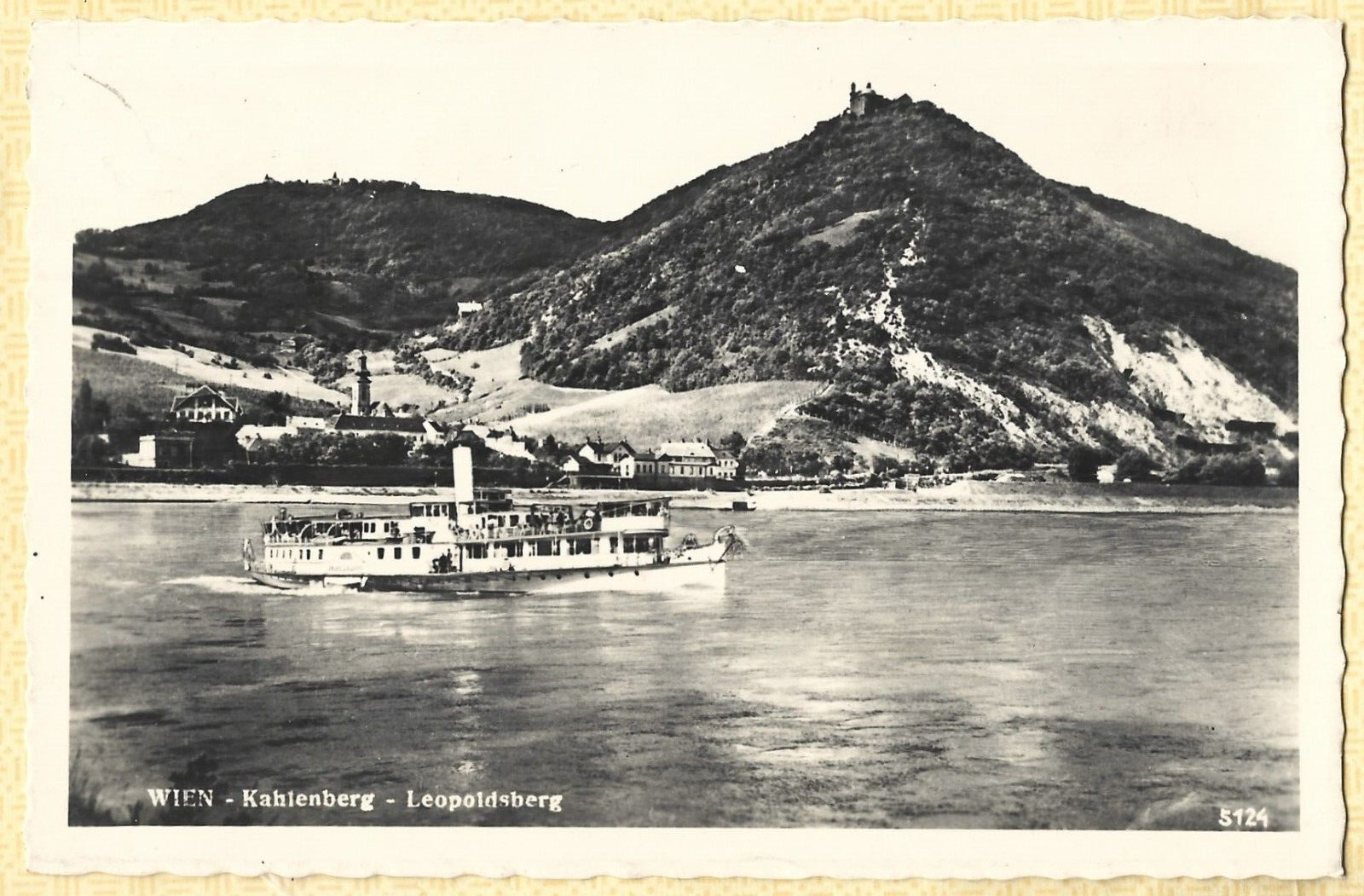 Poland  WIEN Kahlenberg Leopoldsberg Boat and  Mountain RPPC c1955  