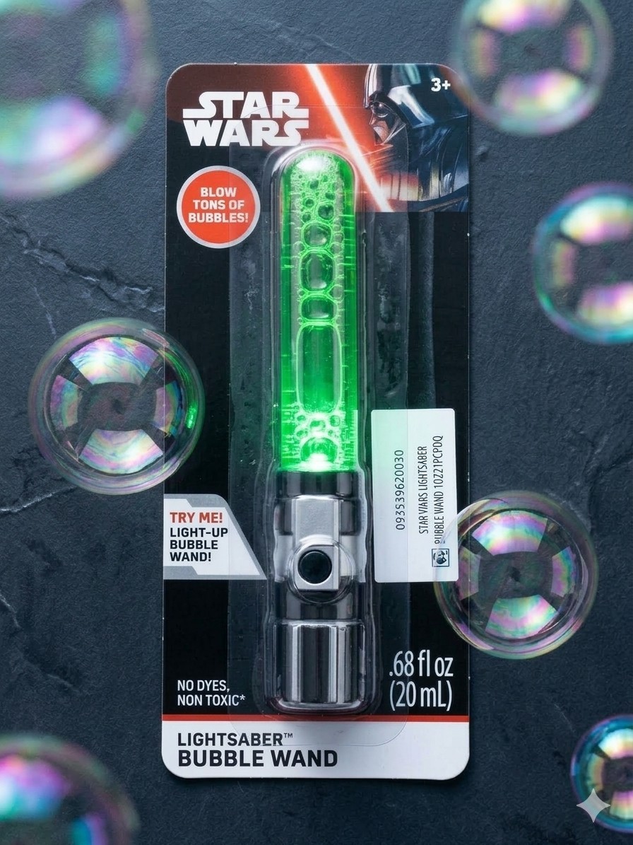 Star Wars Lightsaber Light Up Bubble Wand Green Luke Skywalker Toy New Sealed