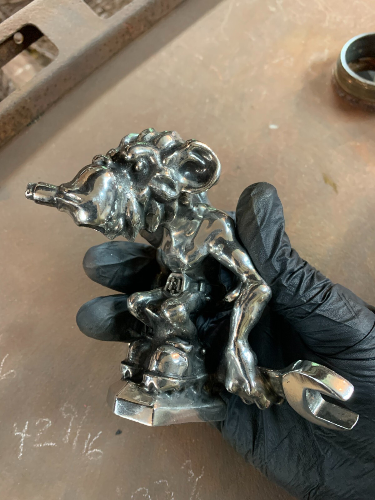 Knuckle Dragger Hood Ornament Grease Monkey Hot Rod Rat Rod Solid Pewter