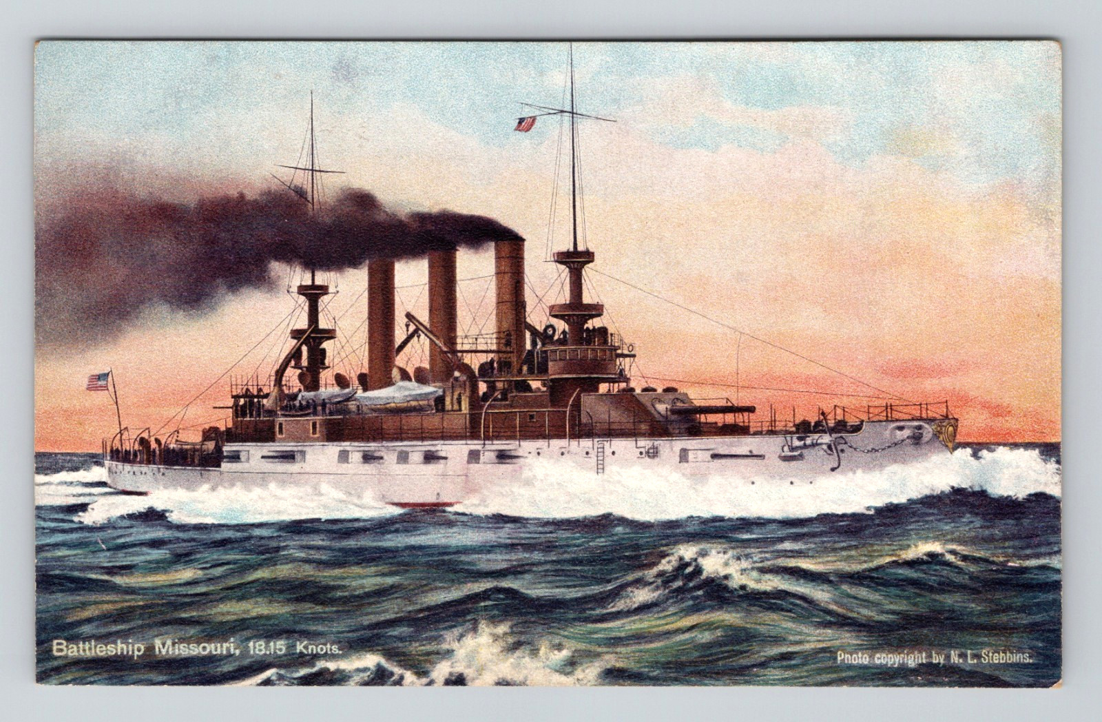 Postcard US Navy Battleship USS Missouri BB-11 WWI Military Sea Antique 1900s