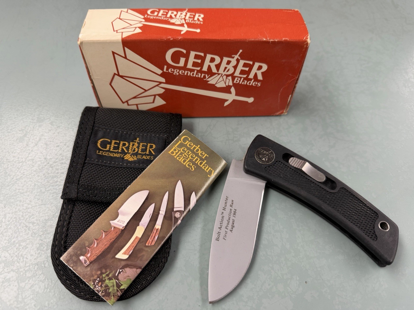 Gerber USA vintage 1984 First Production 7021 Bolt-Action Hunter knife W/sheath