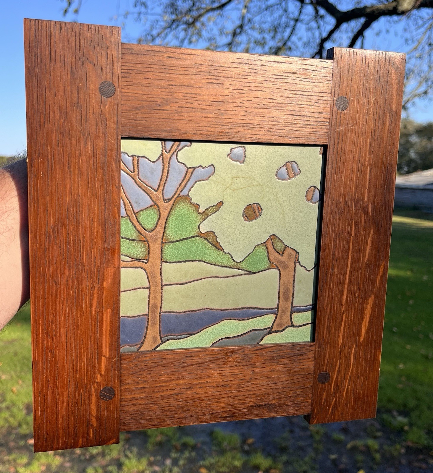 Vintage Mission Arts & Crafts Tzadi Tile In Oak Frame