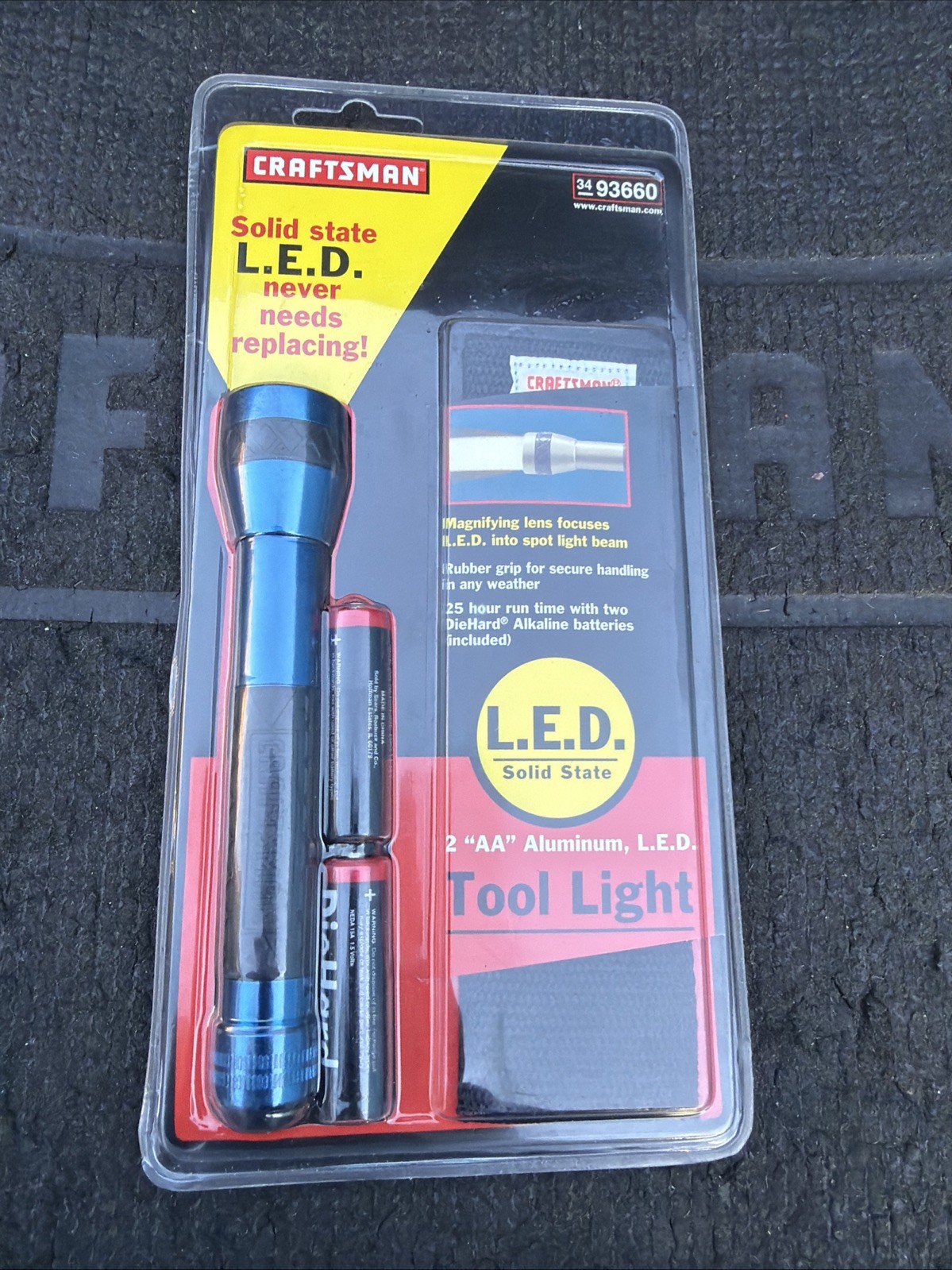 Sears Craftsman Nos Solid State Led Flashlight Rare Blue 93660 2-AA Battery