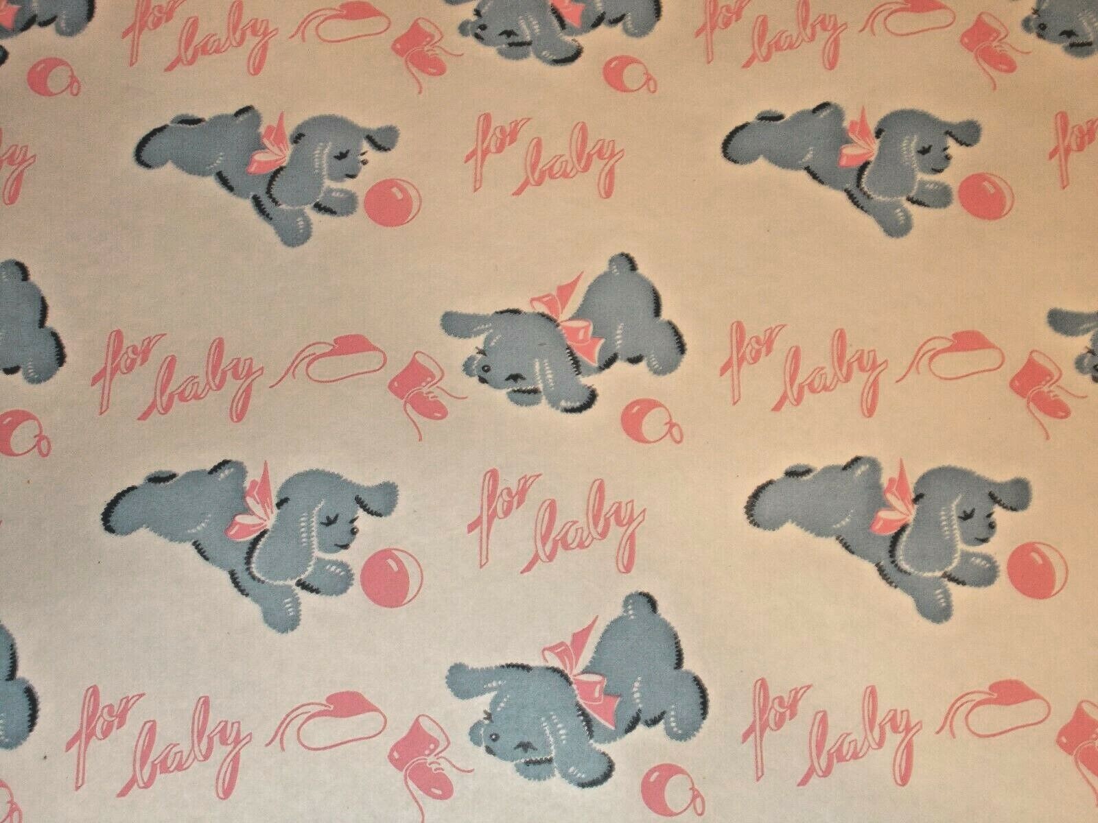 VTG PINK BLUE PUPPY FOR BABY GIFT WRAP WRAPPING PAPER BOY GIRL SHOWER NEWBORN
