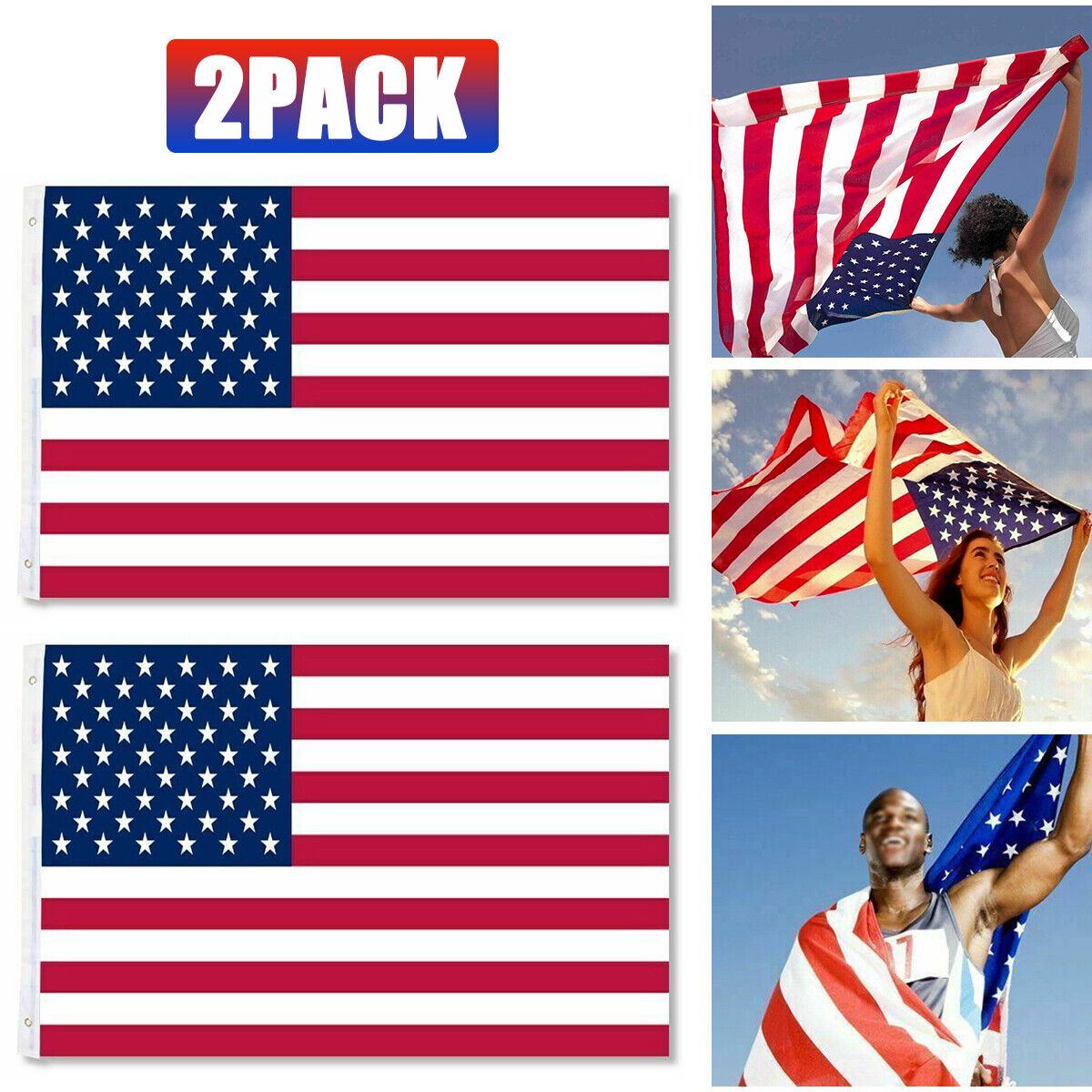 2pcs 4\'x6\' ft American Flag Stars Strips Brass Grommets USA US U.S. Banner Decor
