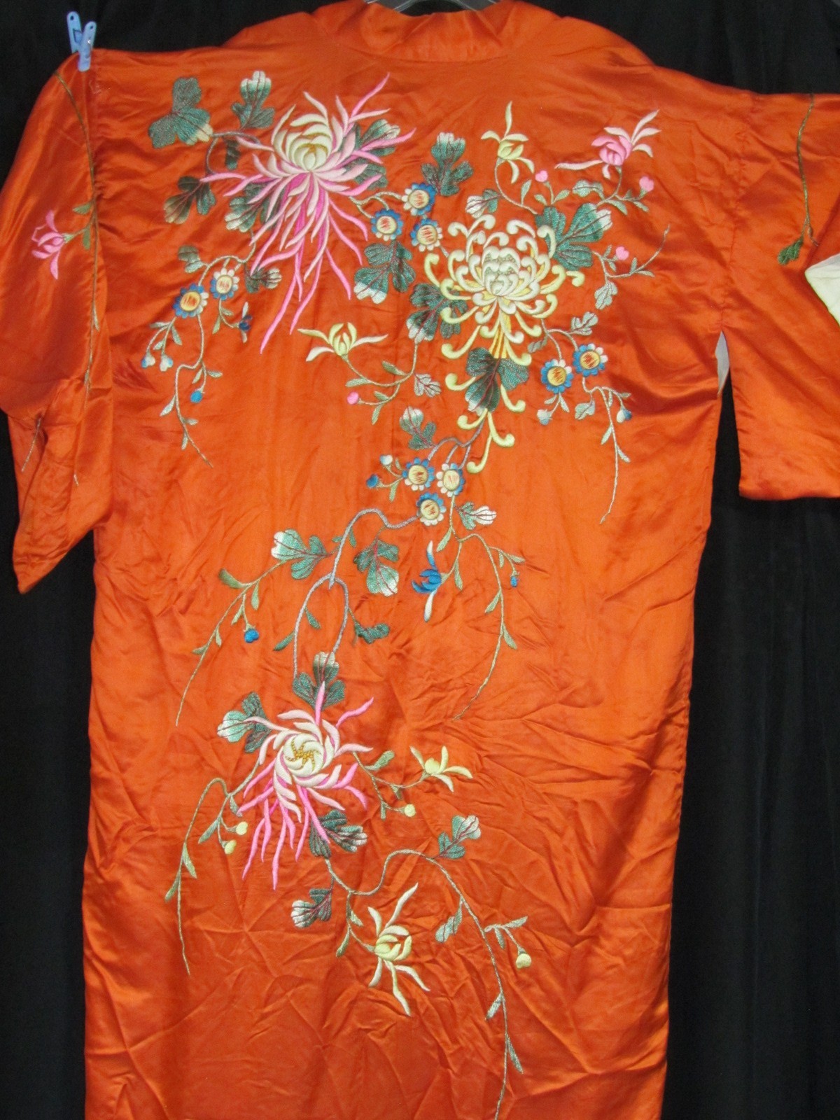Antique Silk Intricate Embroidered Flower Kimono Floor Length Robe Gown 1900s Antique Silk Intricate Embroidered Flower Kimono Floor Length Robe Gown 1900s
