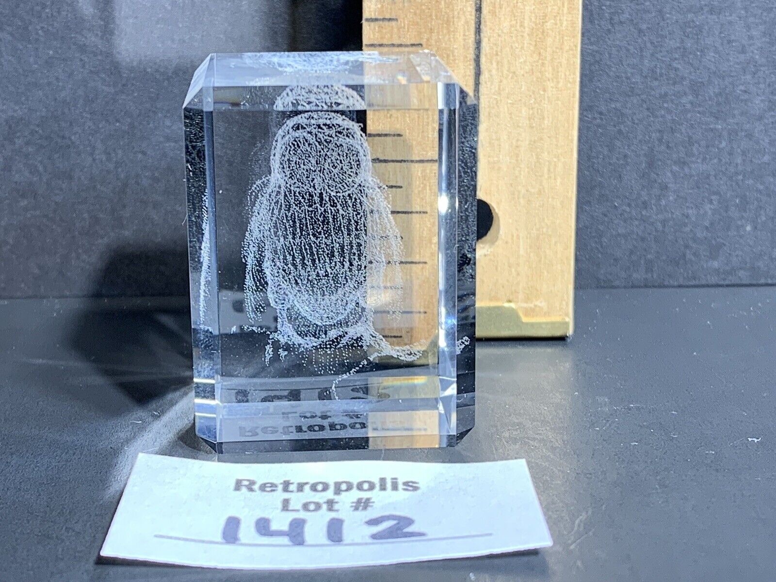 3D LASER ETCHED CRYSTAL GLASS CUBE OWL PAPERWEIGHT