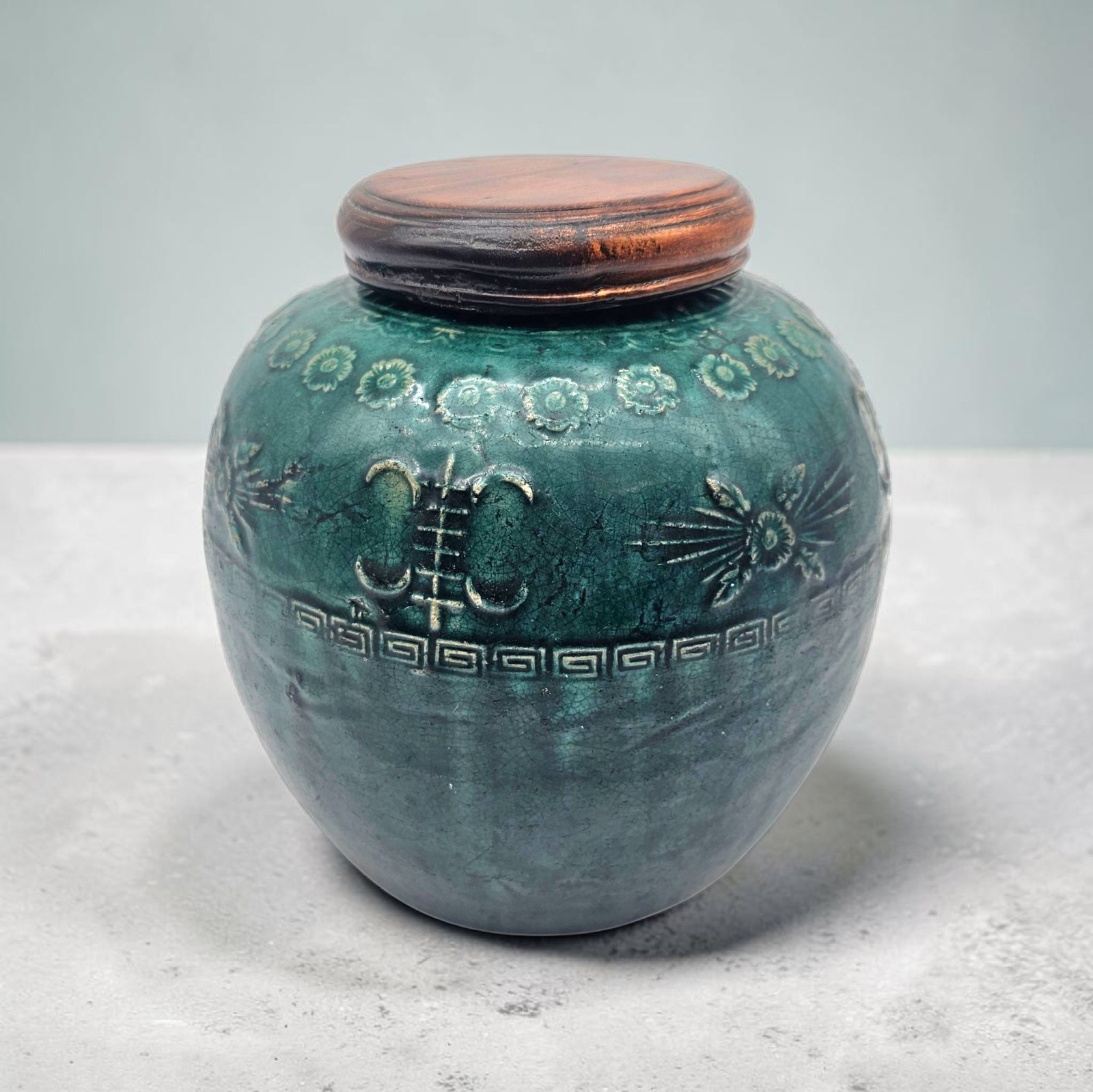 VTG Chinese Green Glazed Earthenware Storage Jar 9\