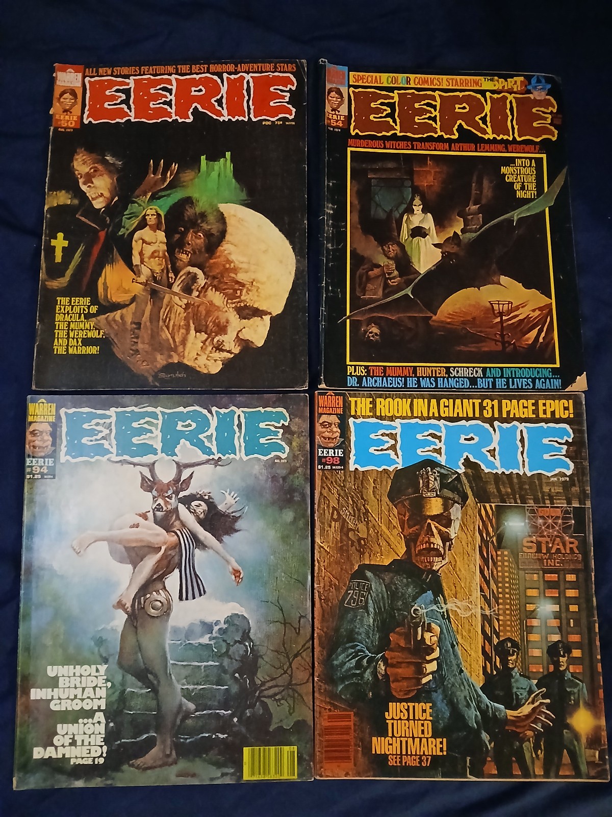 Lot of 4 Vintage Eerie Magazines 1973 - 1979 Horror Comic GOOD